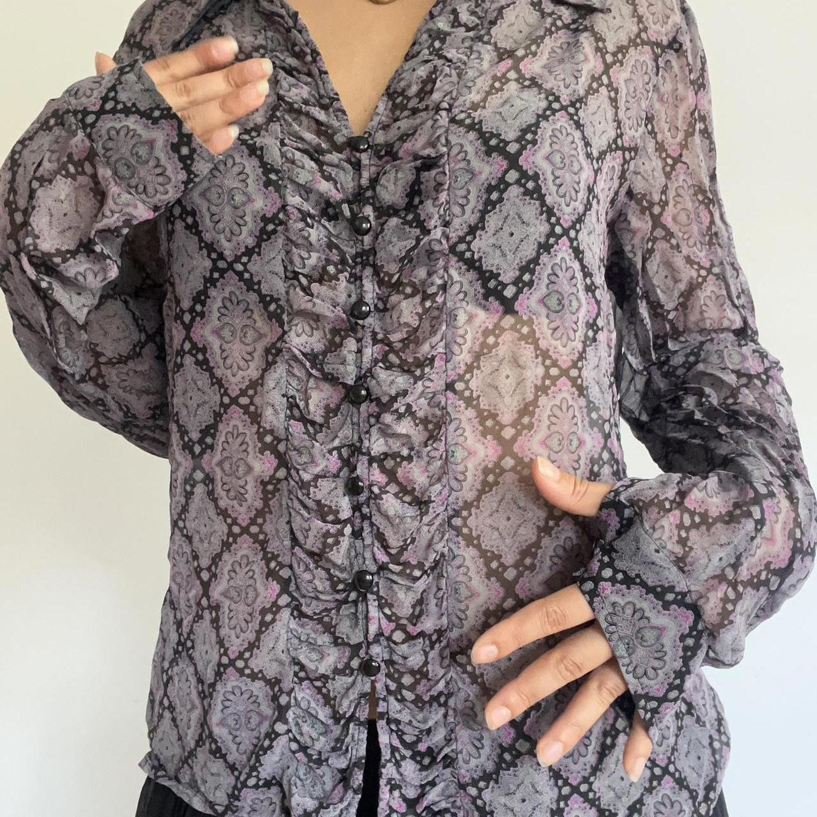 Worthington Purple and black mesh blouse with ruffle details #goth Size S / US 4 / IT 40 - 6 Thumbnail