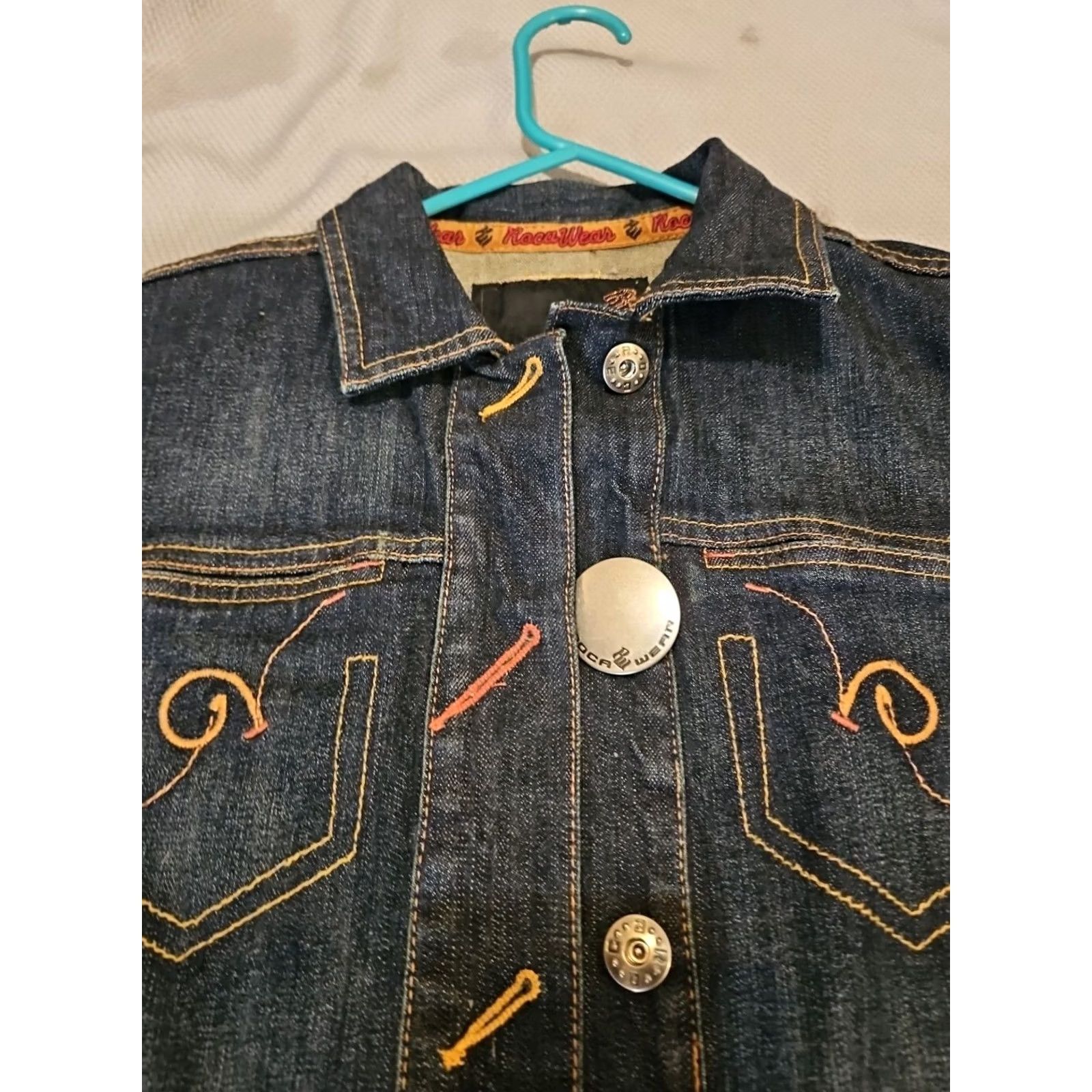 Rocawear VINTAGE Rocawear Jacket Women Medium Denim Button Embroidered Cuff 90s Hip Hop City Top Size M / US 6-8 / IT 42-44 - 5 Thumbnail