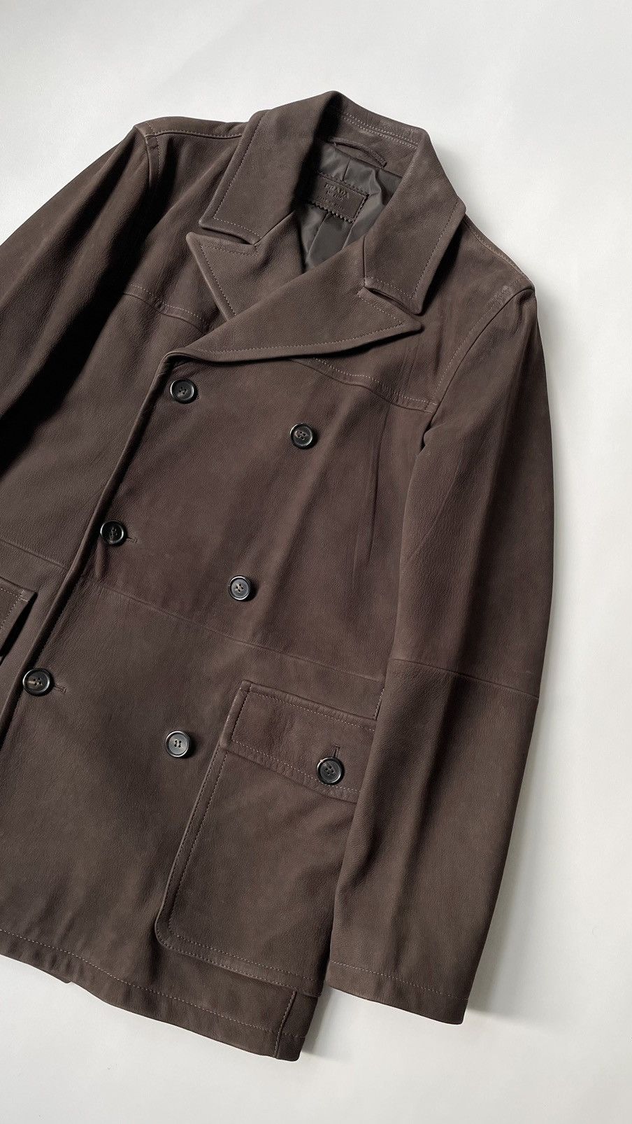 Prada Early 2000s Leather Mac / Pea Coat Size US M / EU 48-50 / 2 - 6 Thumbnail