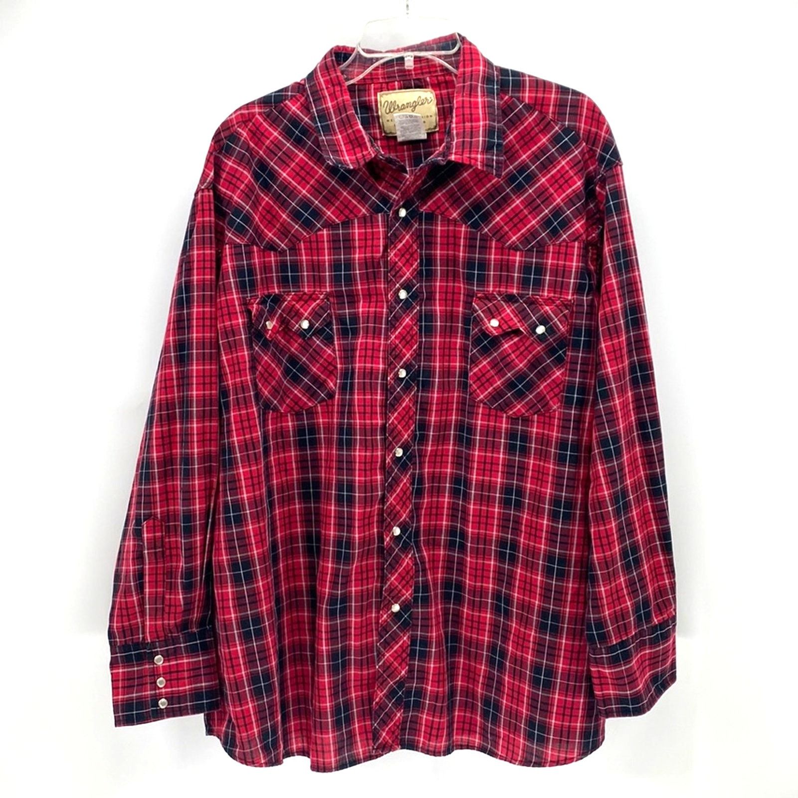Wrangler Wrangler red plaid snap buttons western button down sz 3XL Size US XXL / EU 58 / 5 - 1 Thumbnail