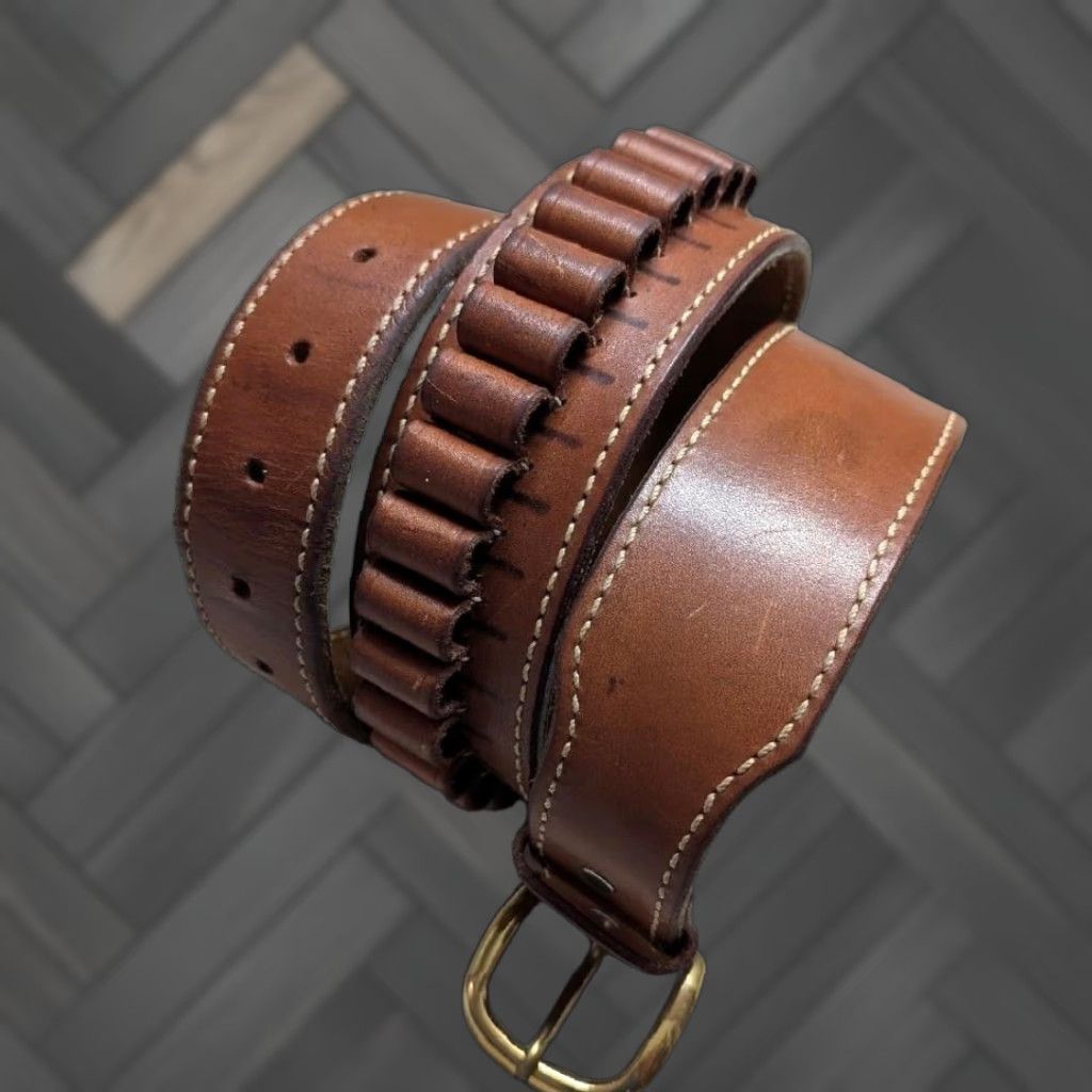 Vintage VINTAGE western belt Holster belt Leather Cowhide Full Grain Leather Ranger belt Cartridge belt 2" 38 waist Brown Men Cowboy Belt Mens Size 38 - 1 Thumbnail