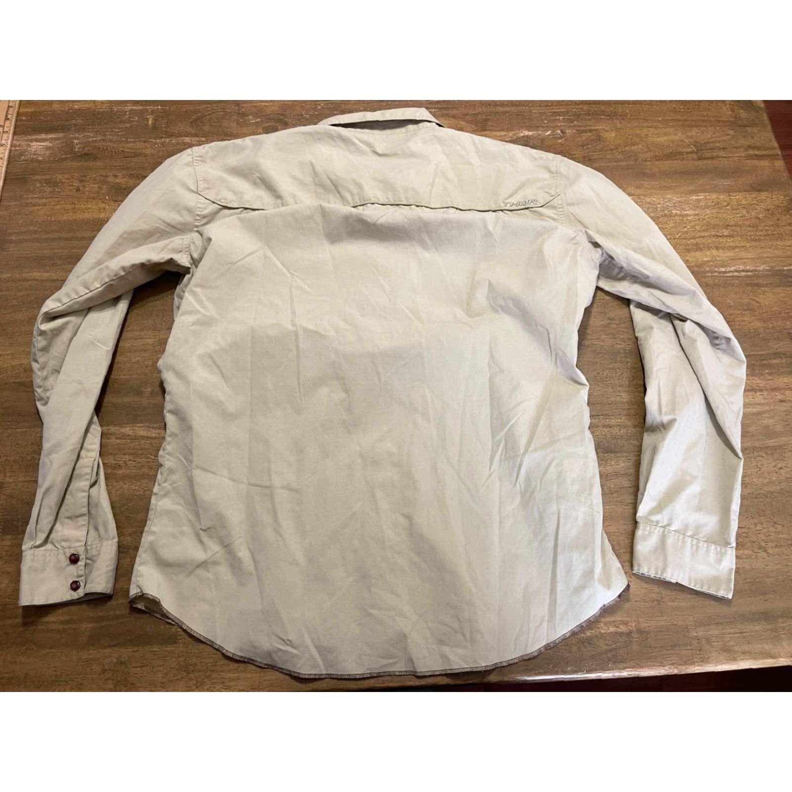 Vintage Thormx Shirt Mens Large Tan Button Up Long Sleeve Front Pockets Brown Solid Front Pockets Size US L / EU 52-54 / 3 - 2 Thumbnail
