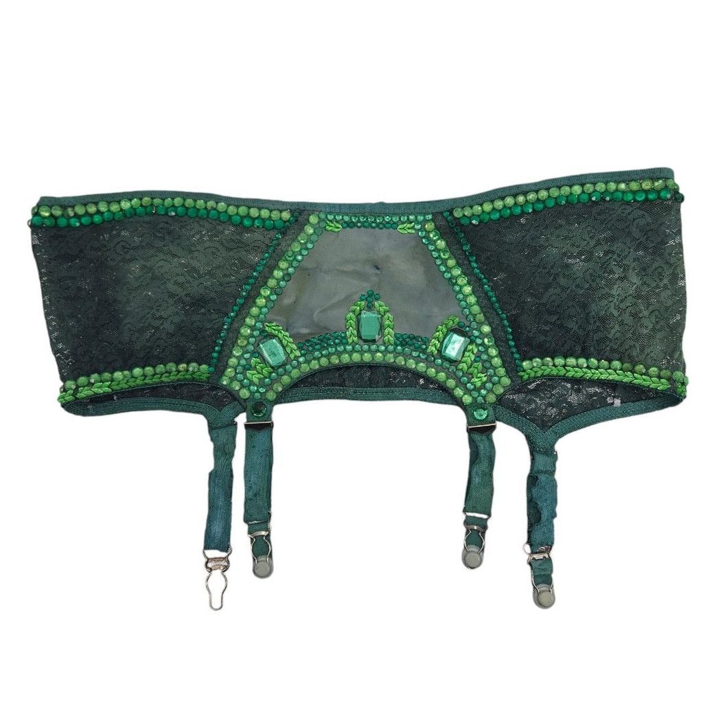 Vintage Vintage Dark Green 1950s-1960s Rhinestone Garter Belt Size ONE SIZE - 3 Thumbnail