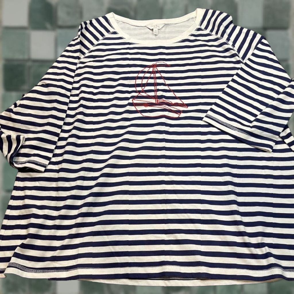 Vintage VINTAGE: Not Vintage CORAL BAY Shirt Womens 2X Sailboat Striped Shirt Women 2X Sailboat Striped Coral Bay Size XXL / US 16-18 / IT 52-54 - 1 Thumbnail
