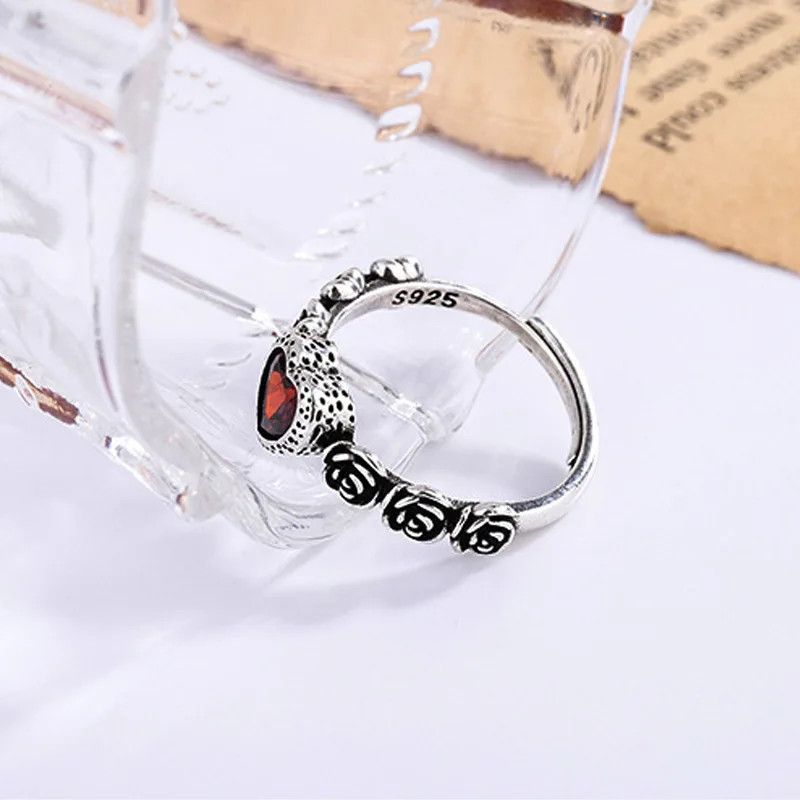 Designer × Jewelry Love Heart Red Crystal Ring Size ONE SIZE - 4 Thumbnail