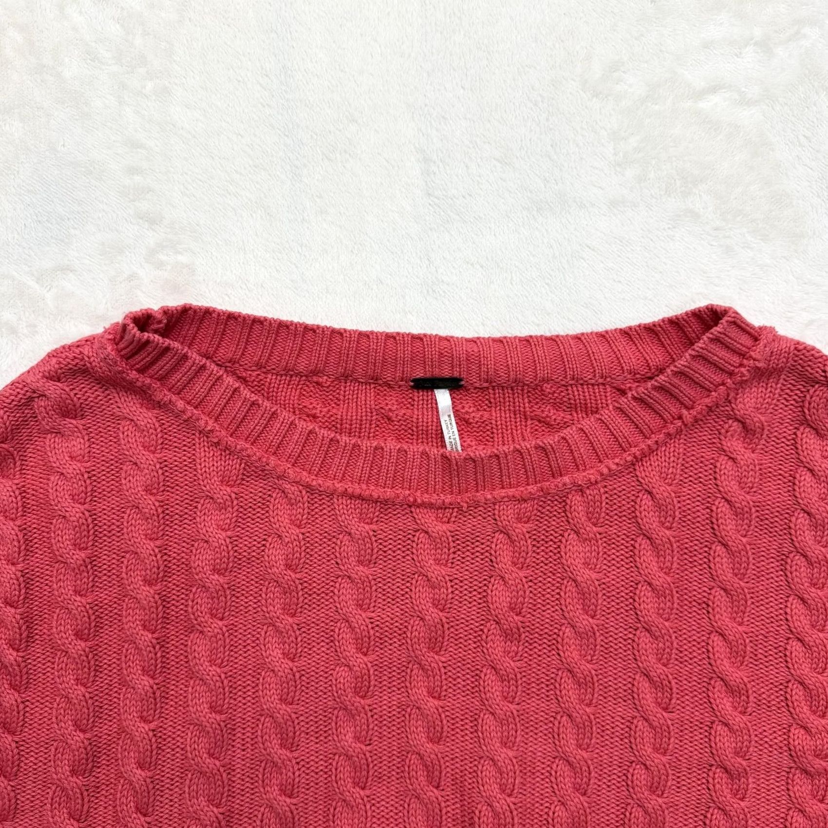 Free People Free People Sweater Womens Large Pink Cable Knit Cropped Crewneck Pullover Size L / US 10 / IT 46 - 2 Thumbnail