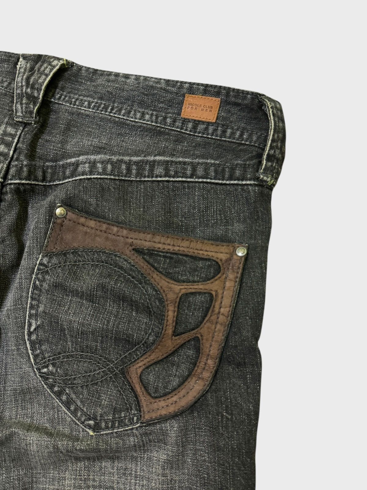 5351 POUR LES HOMMES FLARED NICOLE CLUB FOR MEN DISTRESSED WITH LEATHER DENIM Size US 32 / EU 48 - 16 Thumbnail