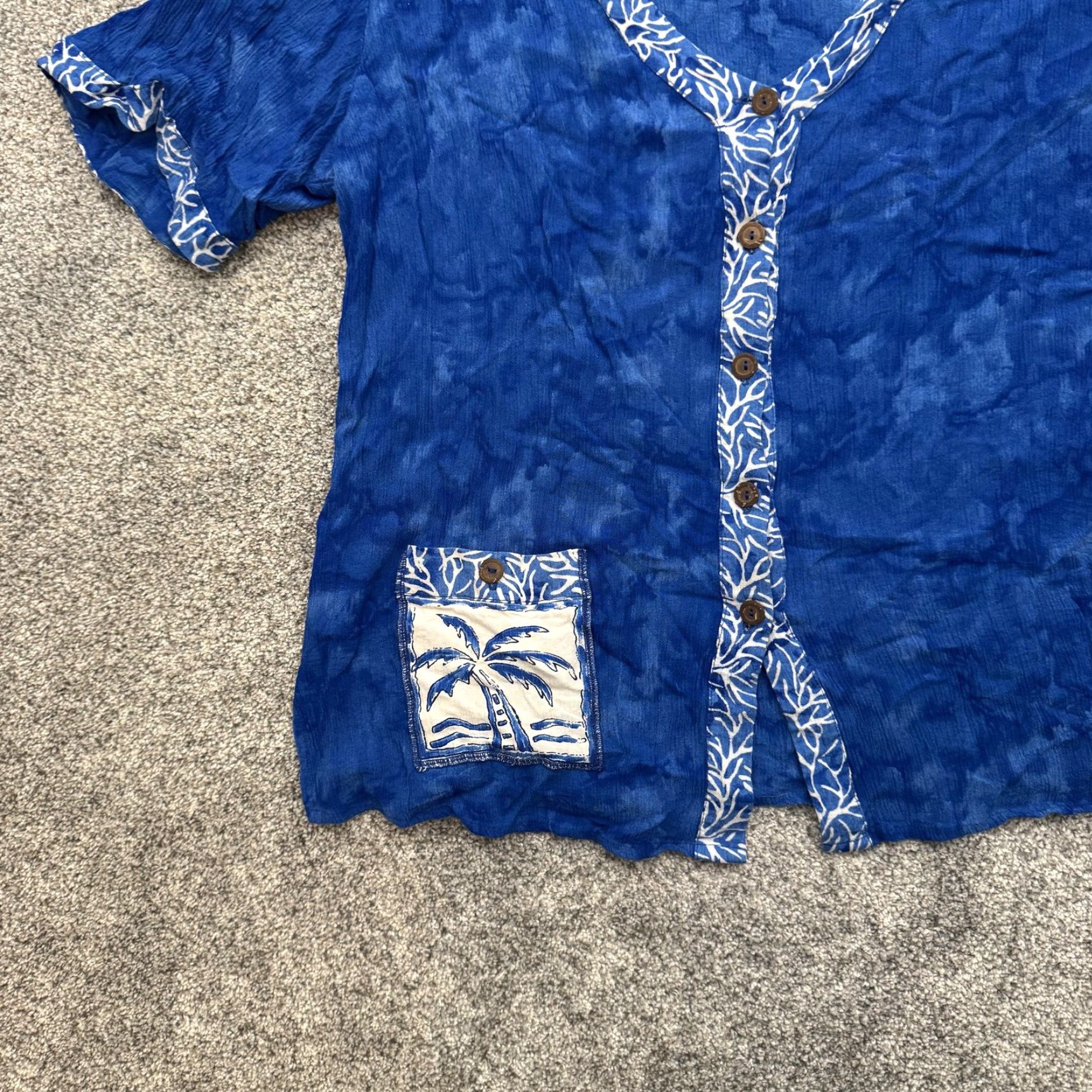 Vintage VINTAGE Mirror Image 2 Piece Dress Set Shirt Dress 1X Plus Blue Palm Boho Resort Beach Crinkle Rayon Size XL / US 12-14 / IT 48-50 - 6 Thumbnail
