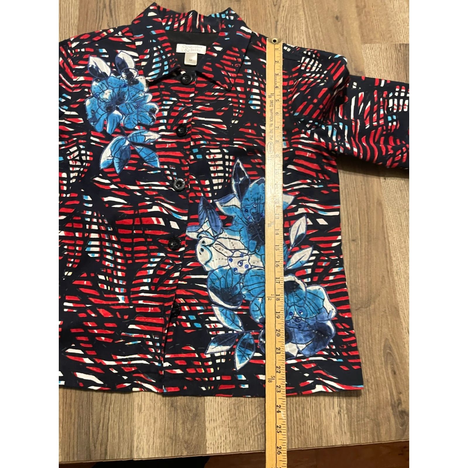 Vintage Christopher & Banks Shirt, Women's Medium, Button-Up, Red Blue, Allover Print, Casual, Fall Spring Summer, Women, Regular Fit Size M / US 6-8 / IT 42-44 - 6 Thumbnail