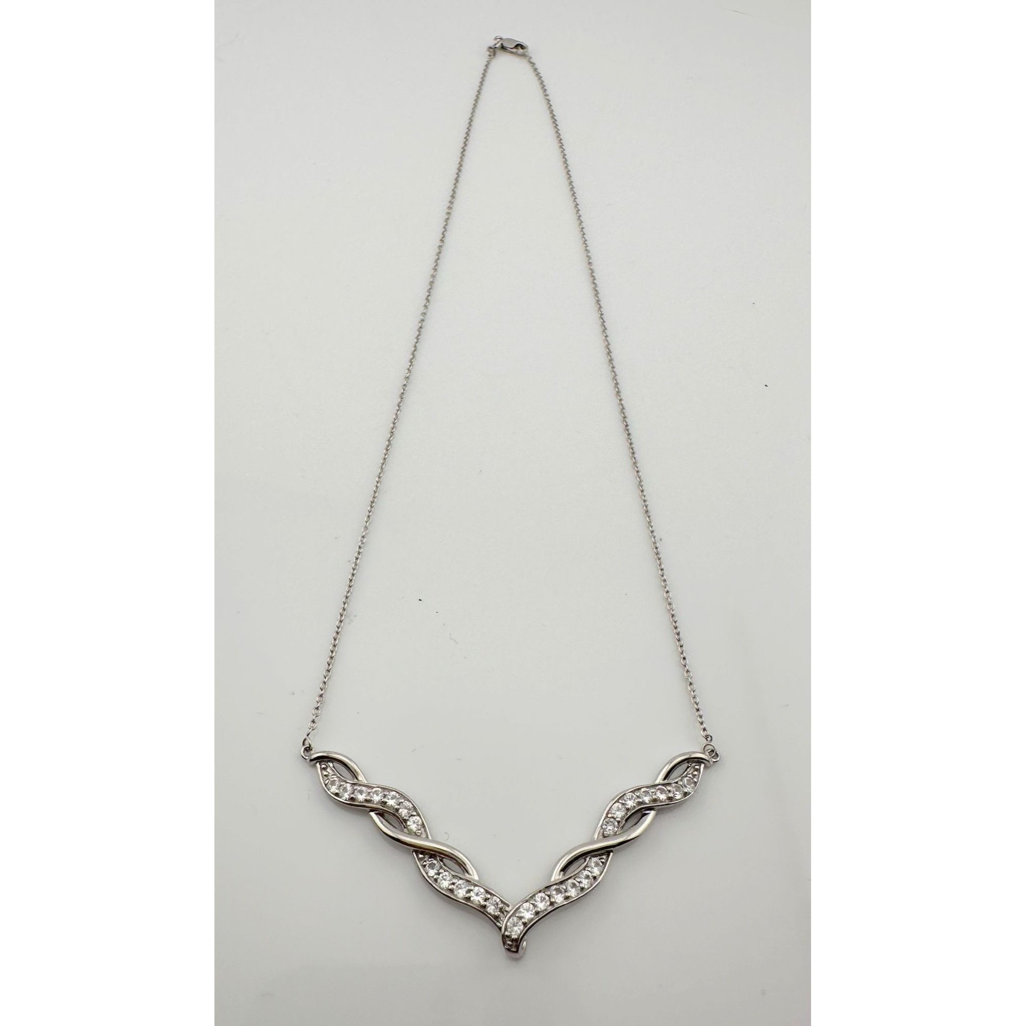 Other Elegant Twisted Silver White Sapphire Evening Necklace Size ONE SIZE - 6 Thumbnail