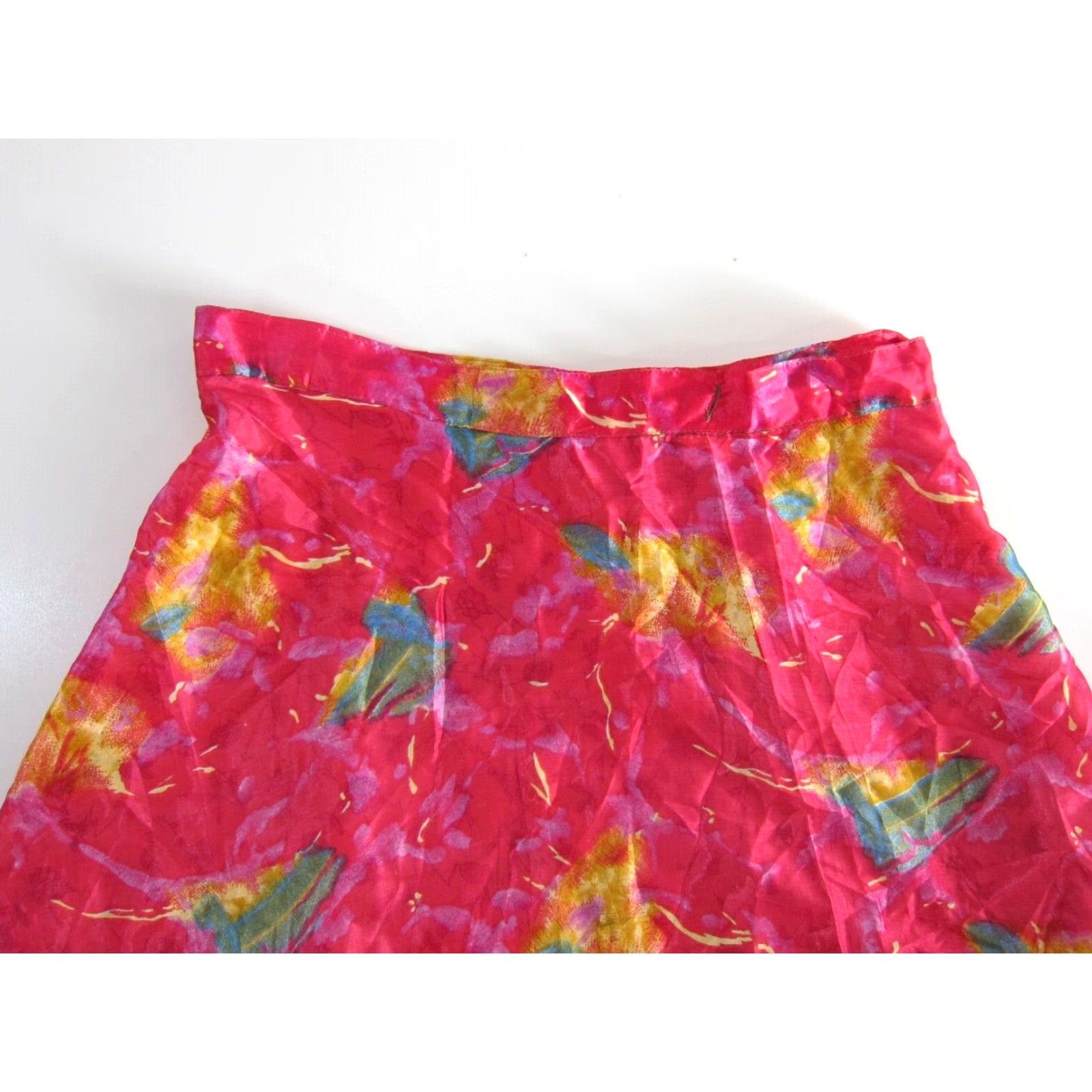 Pinko VINTAGE India Silk Pink Green Yellow Floral Reversible long Maxi Wrap Skirt OS Size 42" / US 20 - 6 Thumbnail