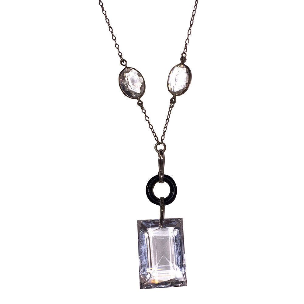 Designer Glass Paste Rivière Bezel Set Necklace Emerald Cut Pendant Size ONE SIZE - 3 Thumbnail