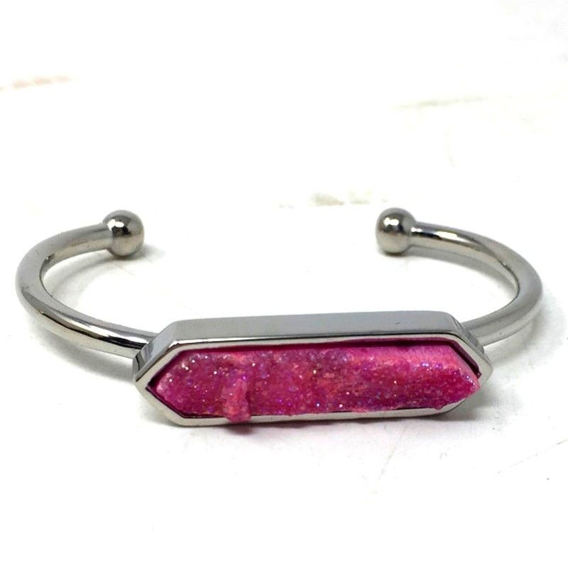 Other Kinsley Armelle Pink Blush Quartz Silver Ion Plated Bangle Size ONE SIZE - 12 Thumbnail