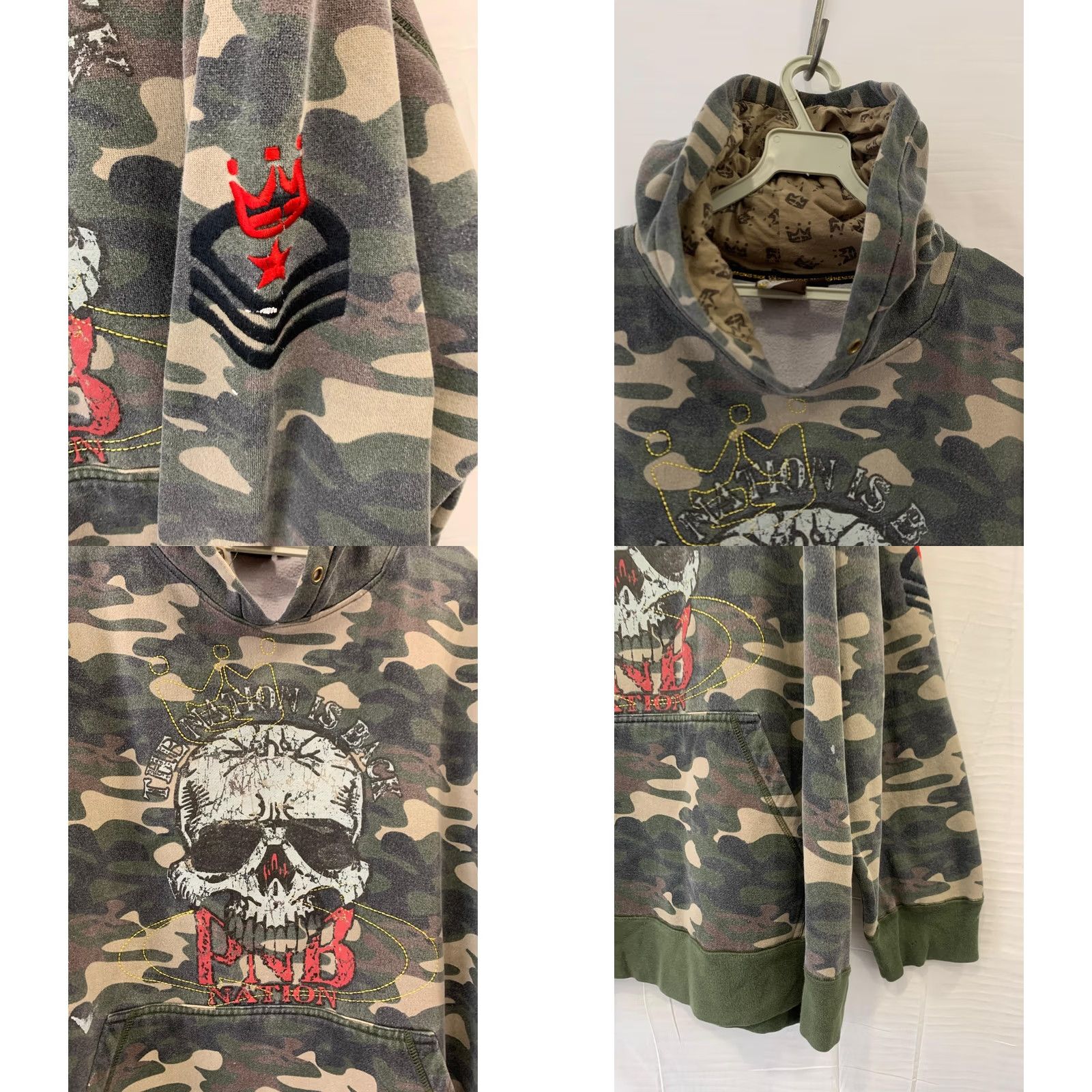 Vintage PNB Nation Skull Graphic Camo Hoodie Men’s XL Streetwear Pullover Army Military #107 Size US XL / EU 56 / 4 - 9 Thumbnail