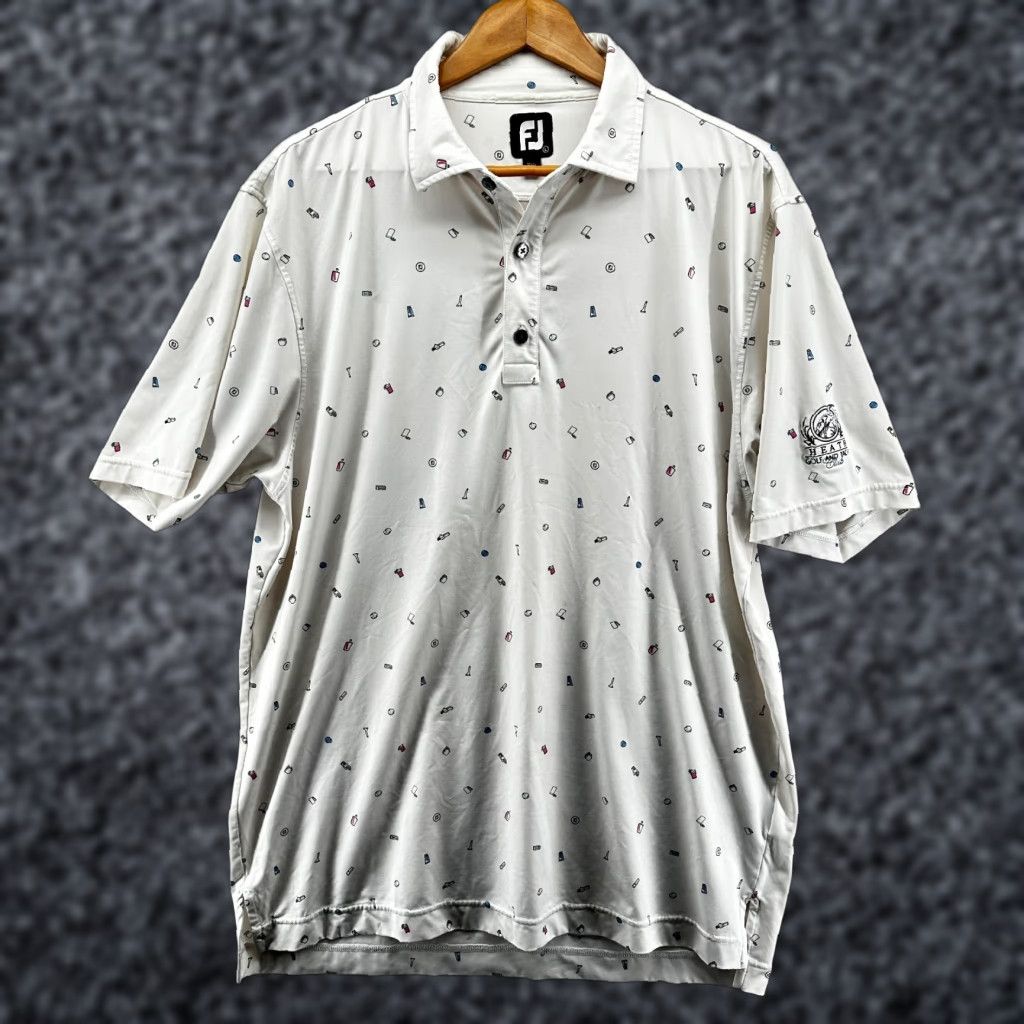 Footjoy FootJoy Polo Shirt White Men's Large Golf Short Sleeve Collared All Over Print Size US L / EU 52-54 / 3 - 1 Thumbnail