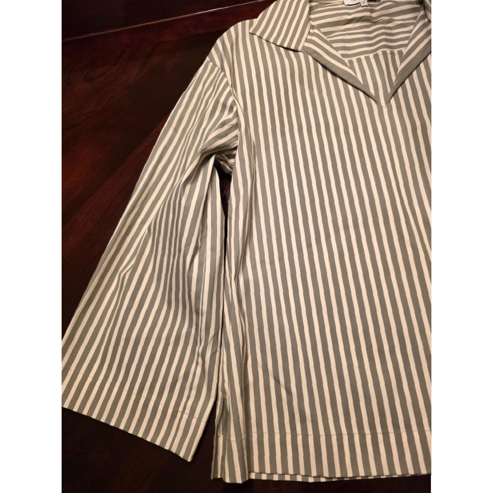 Vintage Lafayette 148 New York Blouse Womens S Gray Striped Collared Pullover Top Size S / US 4 / IT 40 - 4 Thumbnail