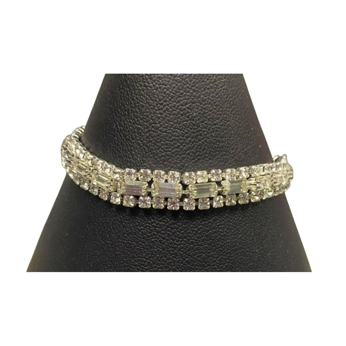 Other Vintage Silver-Tone Rhinestone Tennis Bracelet With Baguette Size ONE SIZE - 1 Thumbnail