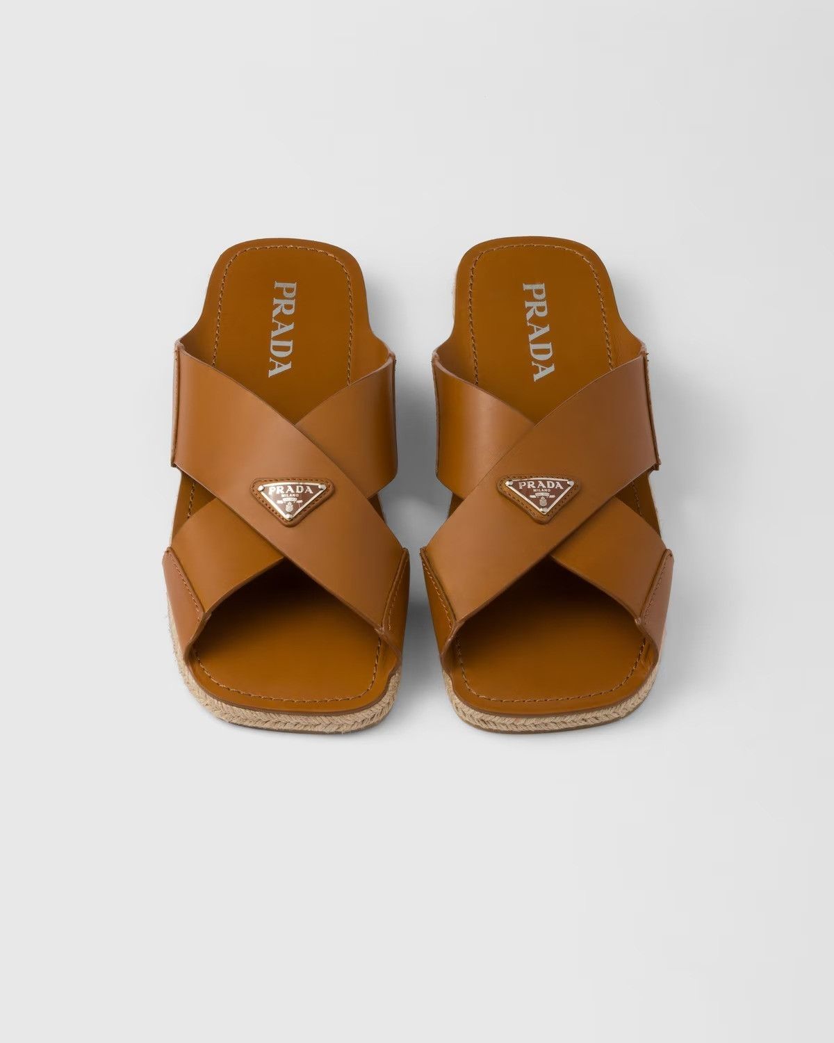 Prada o1mt1gz0526 Crisscross Leather Slides in Brown Size US 9 / EU 42 - 3 Thumbnail