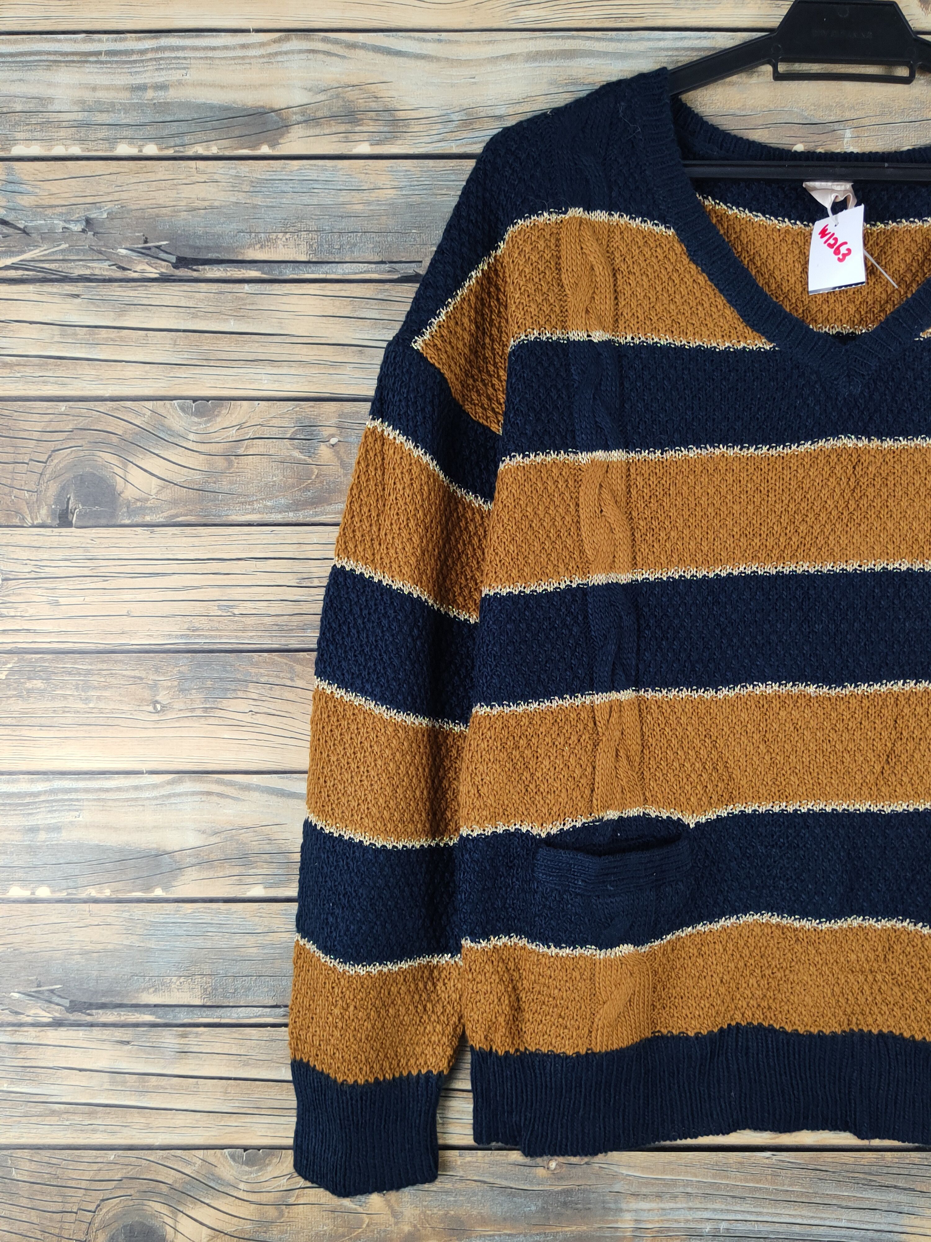Aran Isles Knitwear Jena Navy Brown Stripe Knitwear Sweatshirts #W1263 Size US S / EU 44-46 / 1 - 3 Thumbnail