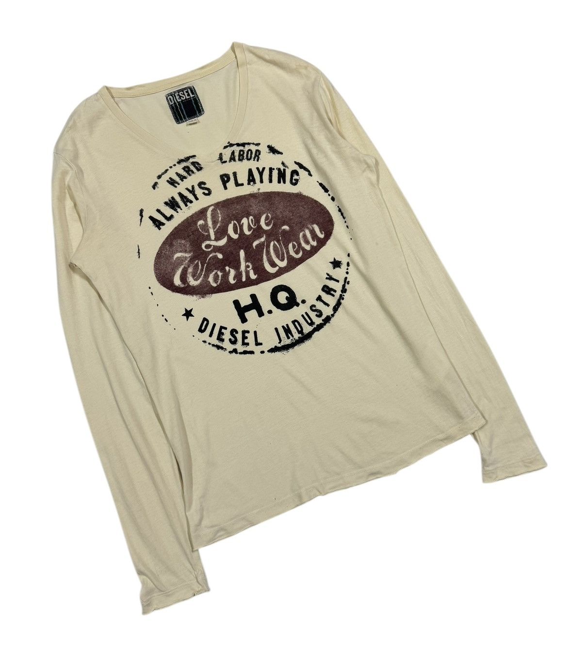 Diesel × Diesel Black Gold Vtg🔥Diese Beige Printed V-Neck Longsleeve Shirt Size US M / EU 48-50 / 2 - 4 Thumbnail