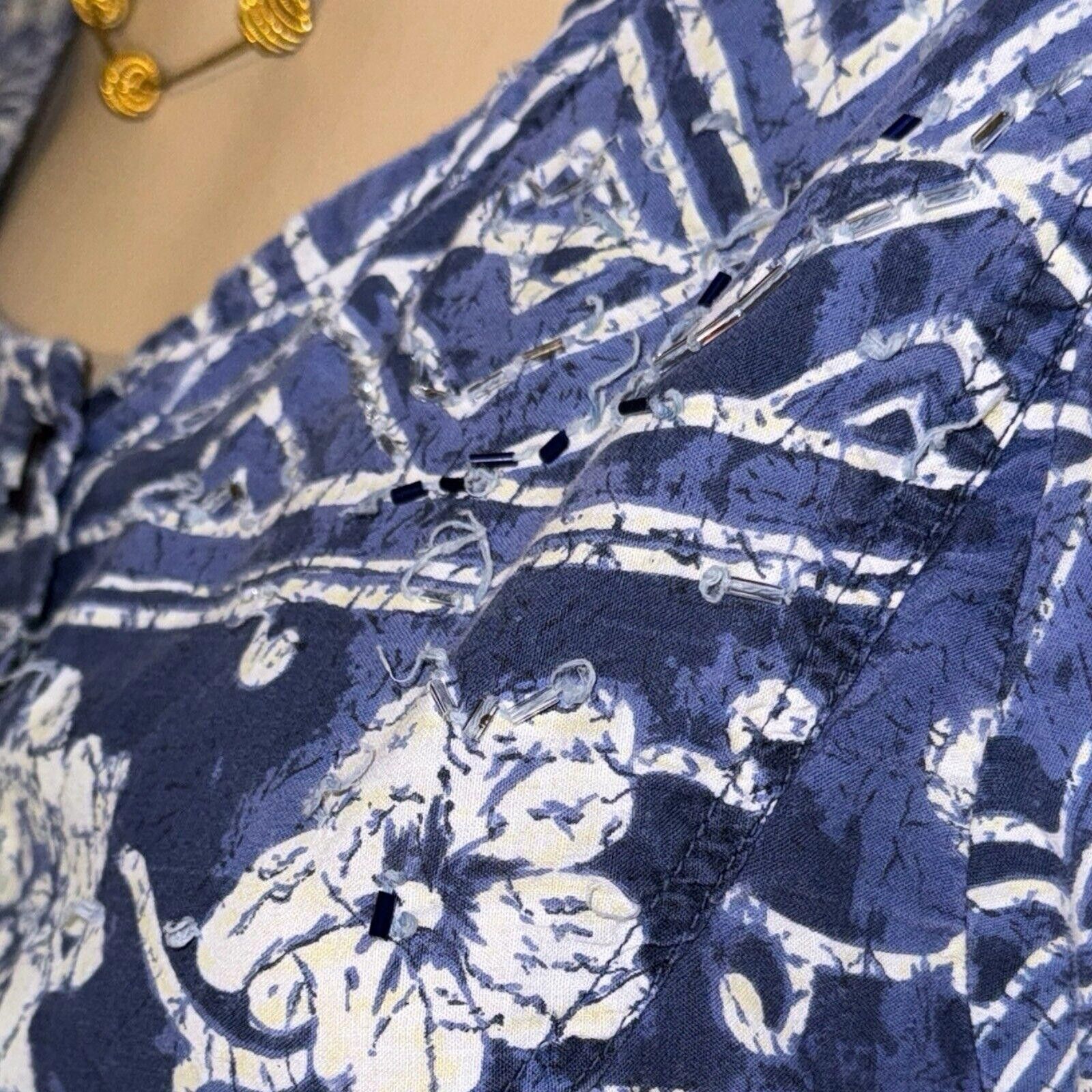 Designer Vintage Laurel Rose Blue Ikat Muumuu Patio House Dress 1X Size XL / US 12-14 / IT 48-50 - 5 Thumbnail