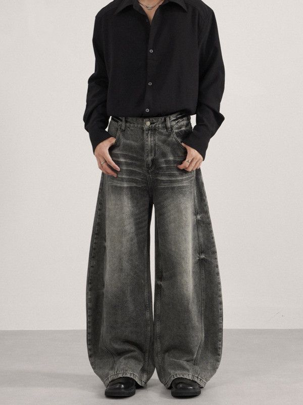 Japanese Brand American high street style washed distressed curved jeans Size US 32 / EU 48 - 1 Thumbnail