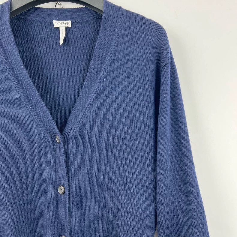Loewe LOEWE Dark Blue Embroidered Small Logo Knit Cardigan Size S / US 4 / IT 40 - 4 Thumbnail