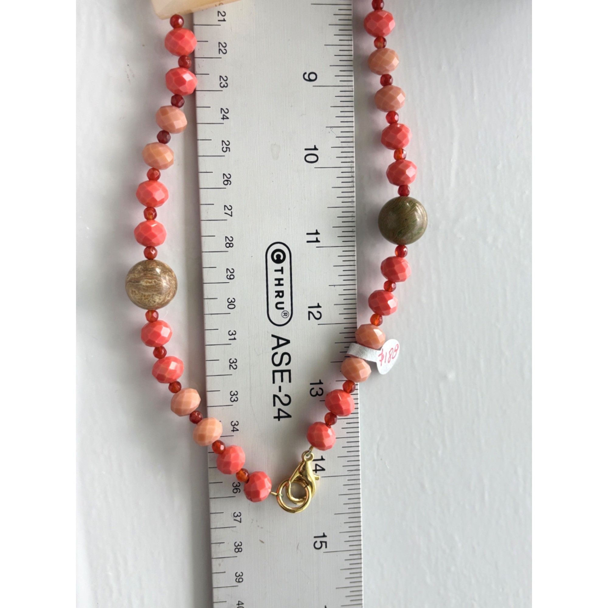 Other Handmade Red & Beige Beaded Necklace With Faceted Beads & Go Size ONE SIZE - 4 Thumbnail