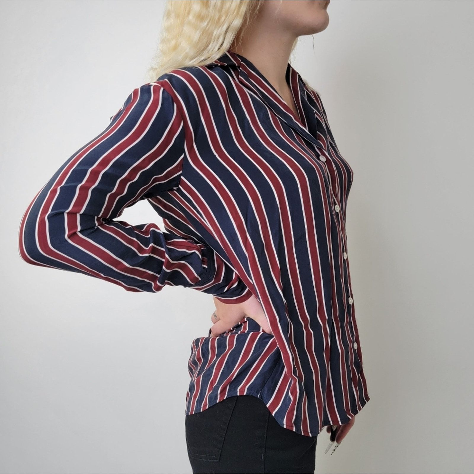 Frame Frame Silk Striped Button Down Long Sleeve Shirt - S Size S / US 4 / IT 40 - 8 Thumbnail