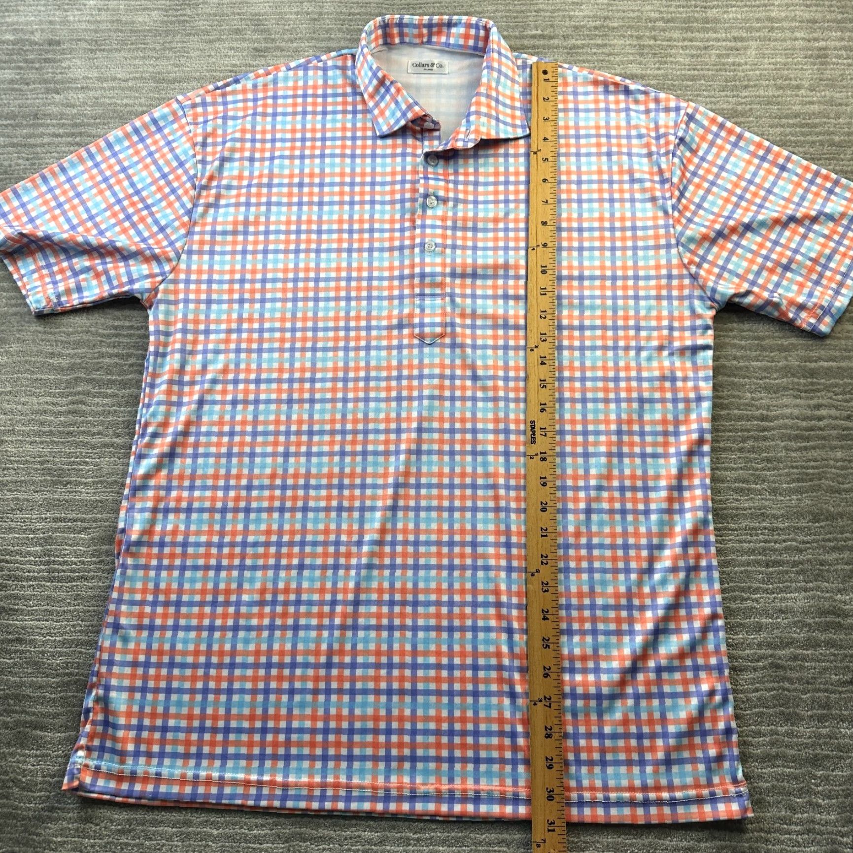 CO Collars & Co Polo Shirt Mens 2XL Regular Short Sleeve Button Collared Gingham Plaid Multicolor Polyester Blend Size 48R - 7 Thumbnail