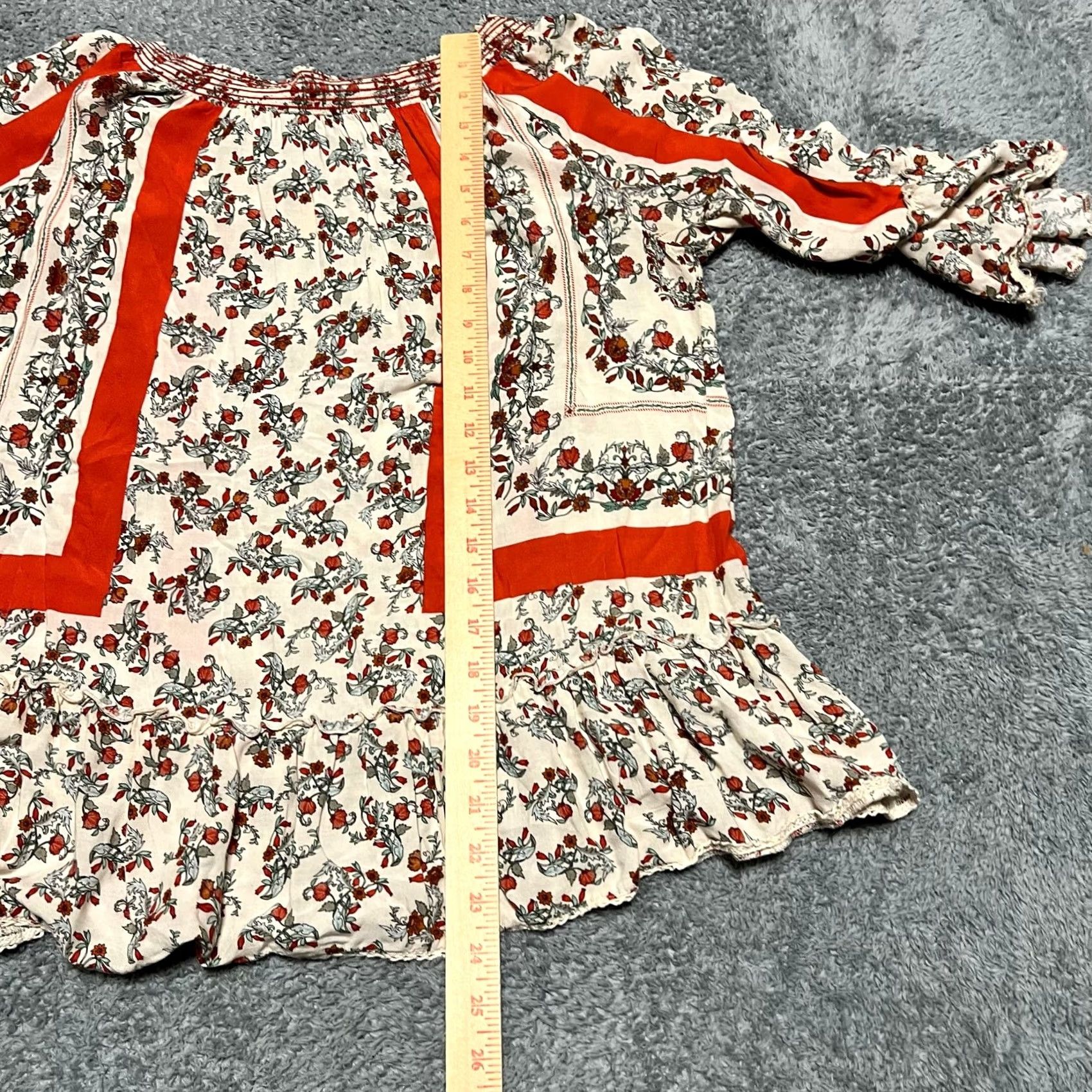 Vintage Democracy Shirt Blouse Womens Large Beige Red Floral 3/4 Bell Sleeve Ruffle L Women Size L / US 10 / IT 46 - 7 Thumbnail