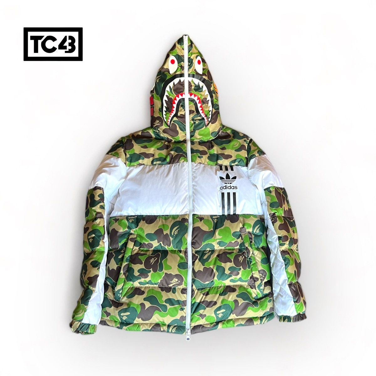 image of Adidas Shark Down Jacket in Green, Men's (Size Medium)