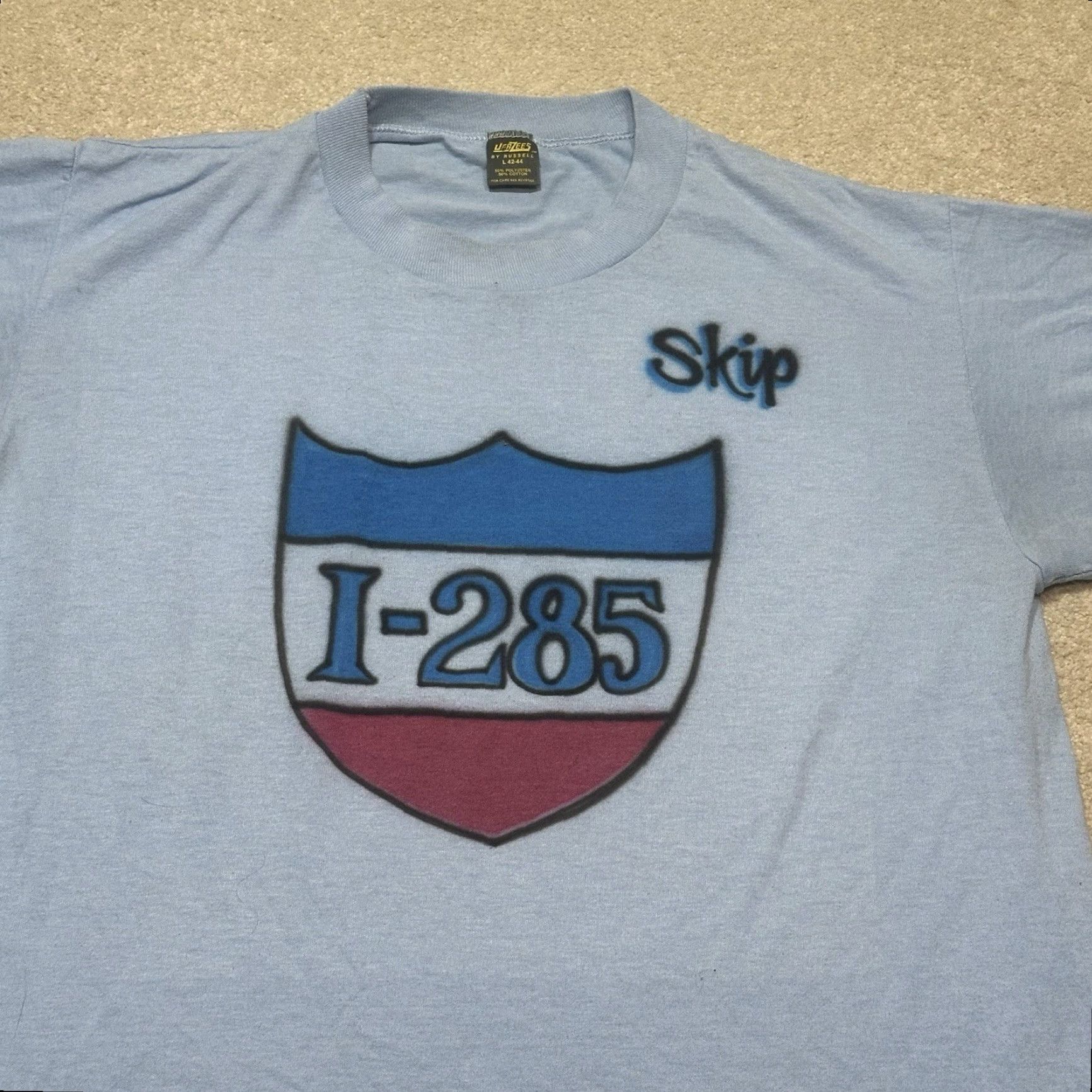 Jerzees VINTAGE 80s Jerzees T-Shirt Single Stitch Logo Graphic Airbrush Blue Atlanta Georgia Mens Large Cotton Crew Neck Short Sleeve Shirt 1980s Size US L / EU 52-54 / 3 - 3 Thumbnail