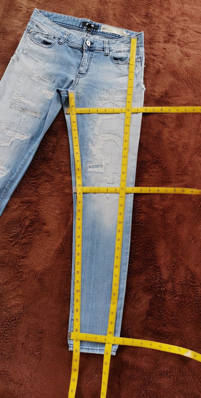 Roberto Cavalli Just Cavalli Boro Thrashed Distressed Skinny Denim Jeans Size 28" / US 6 / IT 42 - 14 Thumbnail