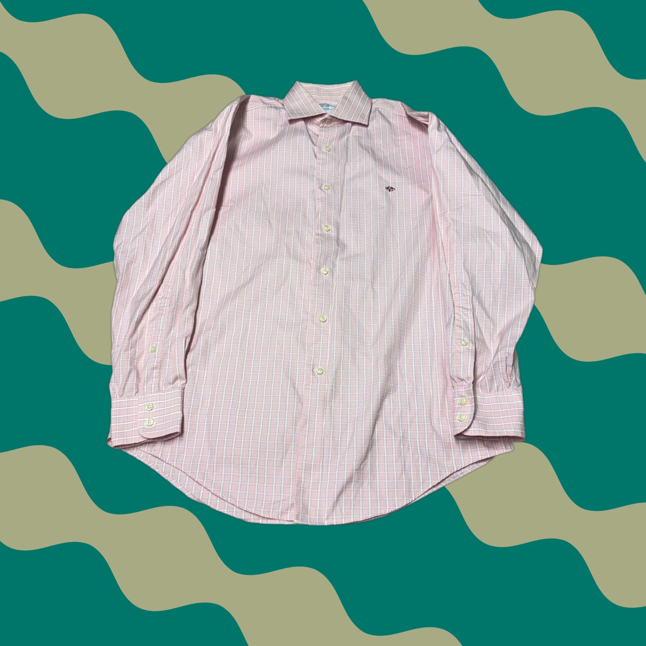 Brooks Brothers VINTAGE Brooks Brothers Dress Shirt Mens 15.5 33 Pink Blue Check USA Cotton Short Summary? Size 42R - 1 Thumbnail