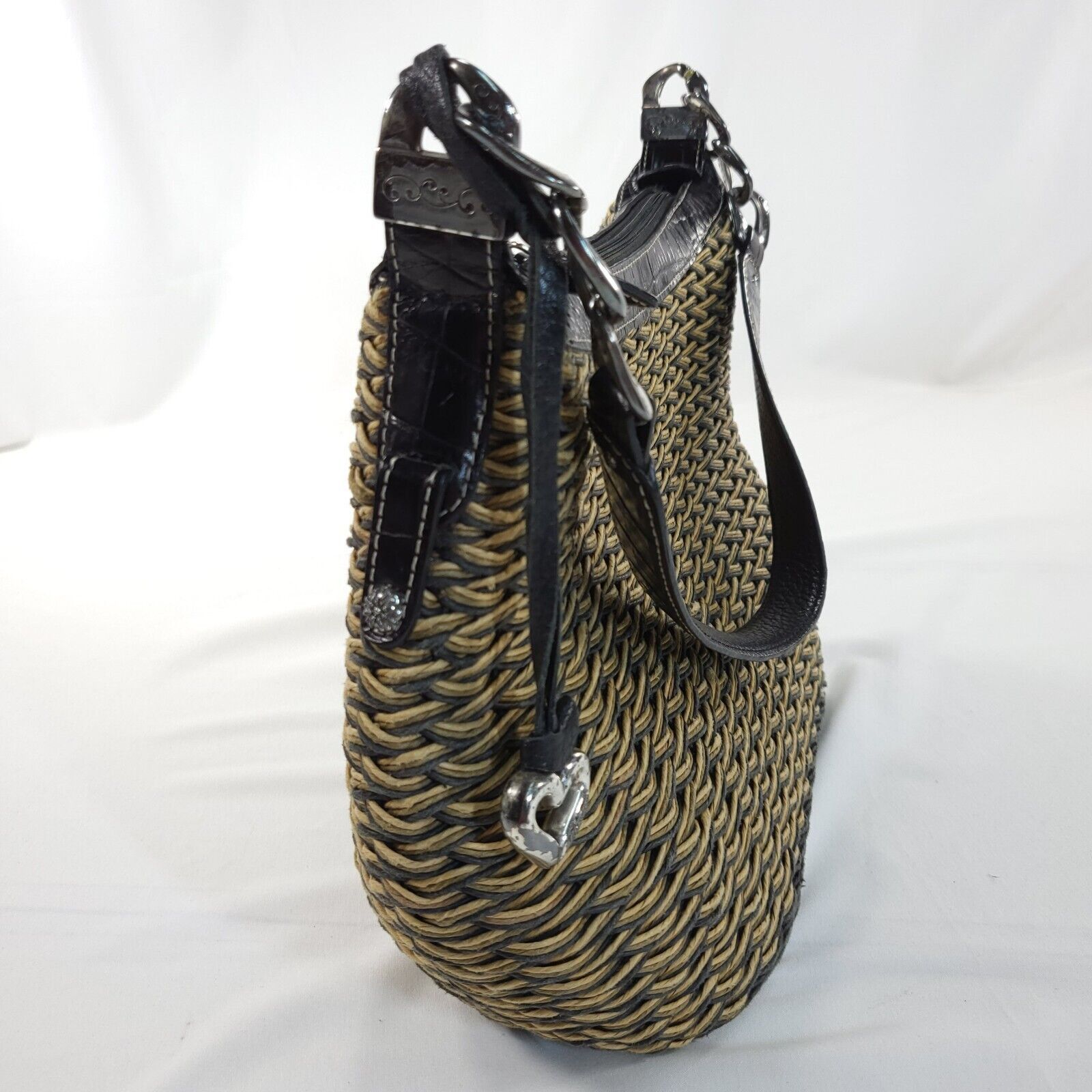 Brighton Britghton Rafia Woven Single Strap Handbag Brown Black Size ONE SIZE - 4 Thumbnail