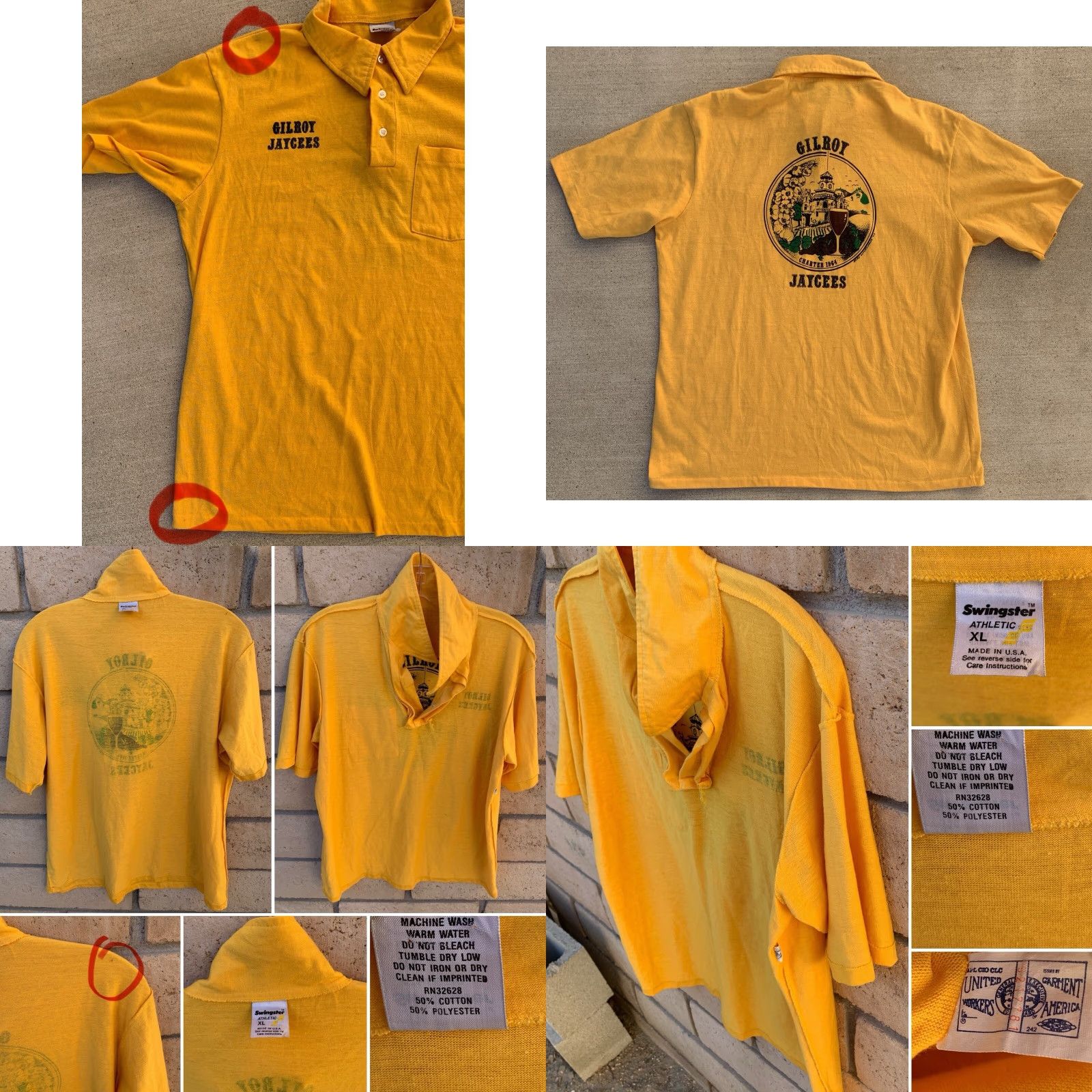 Vintage VINTAGE Swingster Polo Shirt XL Yellow Graphic Union Made UK California 83 90s Mens Shirt Size US XL / EU 56 / 4 - 10 Thumbnail