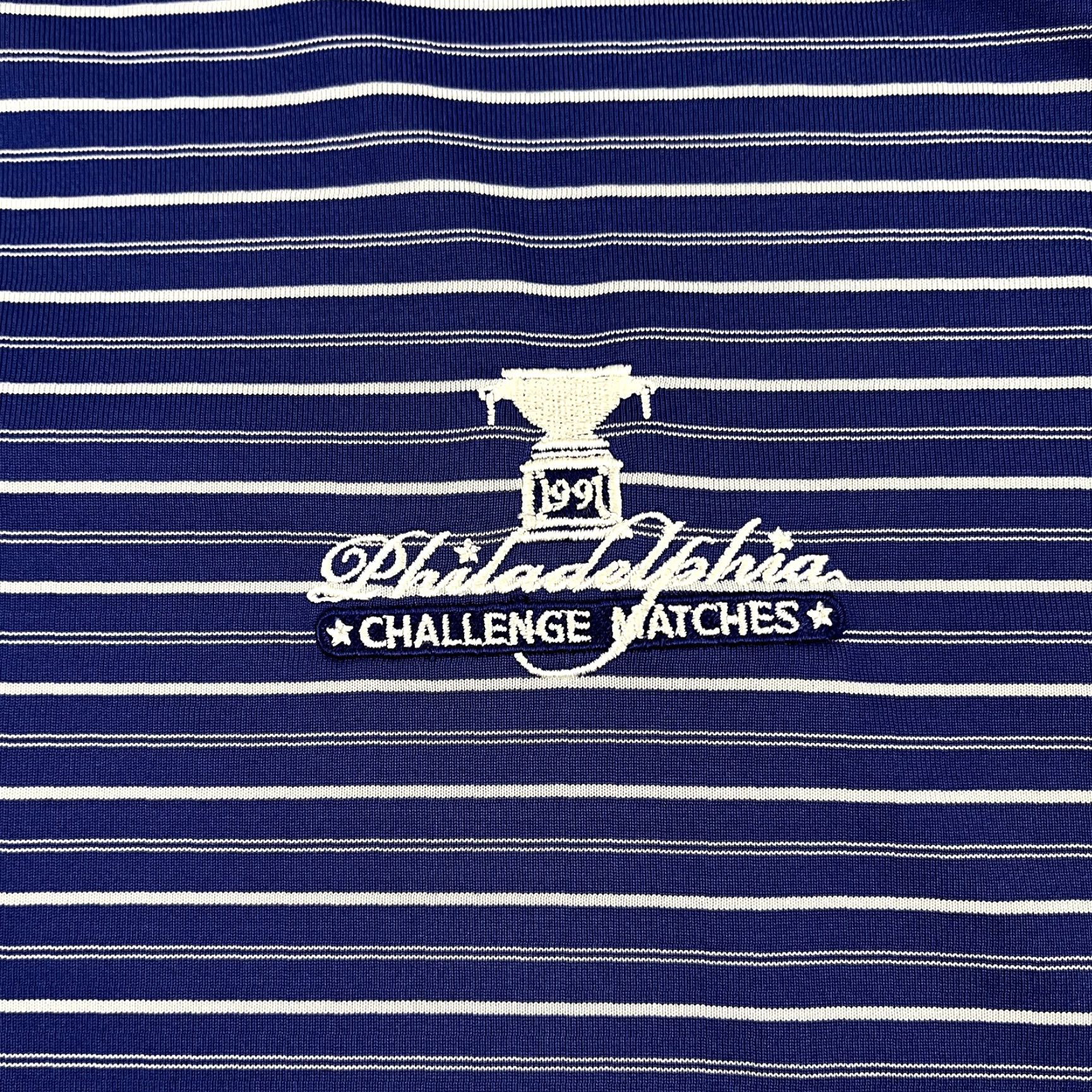 Vintage Donald Ross Polo Shirt Large Mens Blue Striped Philadelphia Challenge Match Golf Size US L / EU 52-54 / 3 - 2 Thumbnail