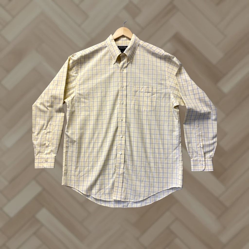 Brooks Brothers Brooks Brothers Shirt Mens L 100% Cotton Yellow Check Button-Down Long Sleeve Regular Pockets USA/0824 Size US L / EU 52-54 / 3 - 1 Thumbnail