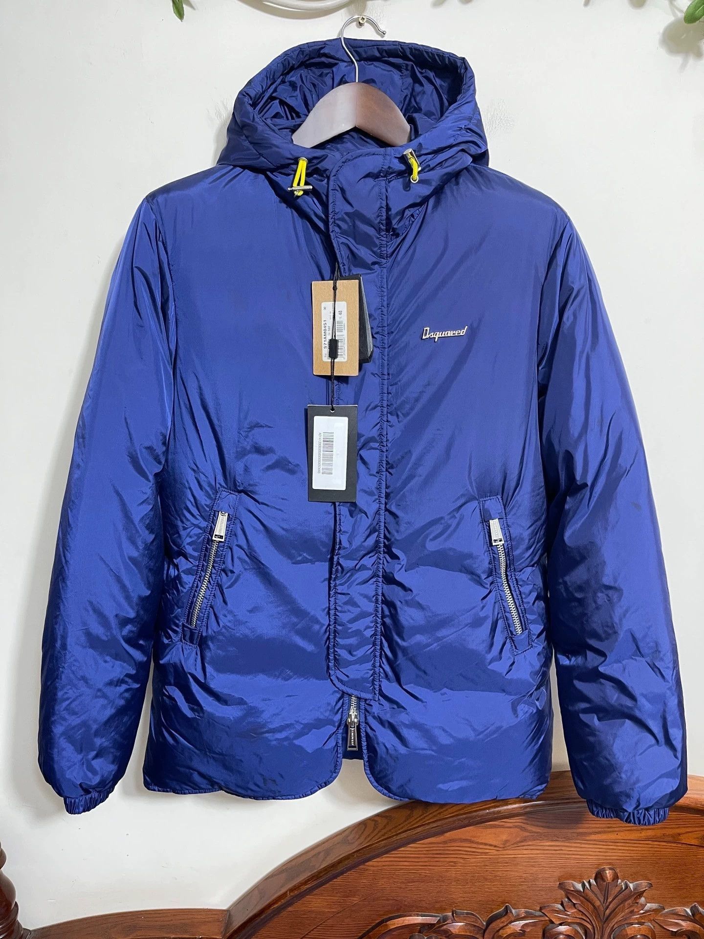 Dsquared2 Blue Hooded Puffer Jacket with Zipper Pockets Size US XXS / EU 40 - 1 Thumbnail