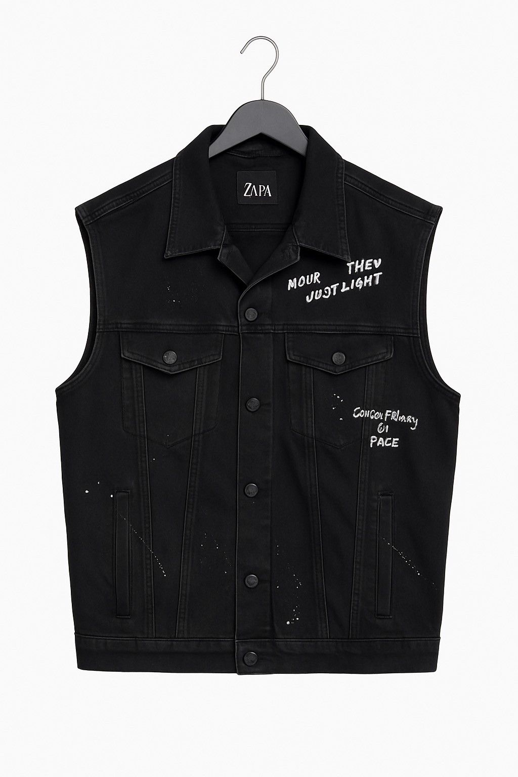 Zara ZARA Men’s Black Denim Vest “Critical Thinker” Graphic – L Size US L / EU 52-54 / 3 - 2 Thumbnail