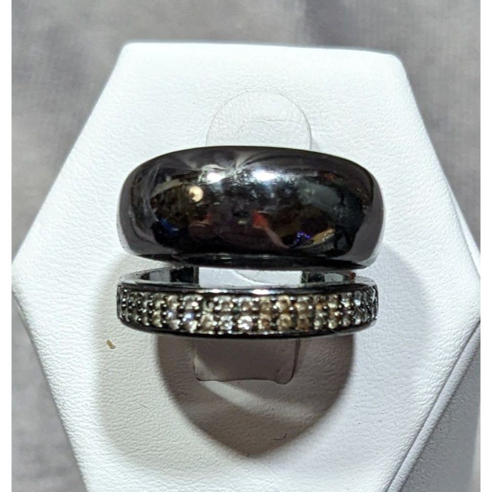 Juicy Couture Juicy Couture Glam Goth Gunmetal Rhinestone Stacked Ring Size ONE SIZE - 6 Thumbnail