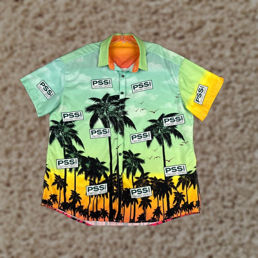 Vintage VINTAGE Precast Structural Solutions Shirt Men Medium Blue Orange Palm Sunset Hawaiian Size US M / EU 48-50 / 2 - 1 Thumbnail