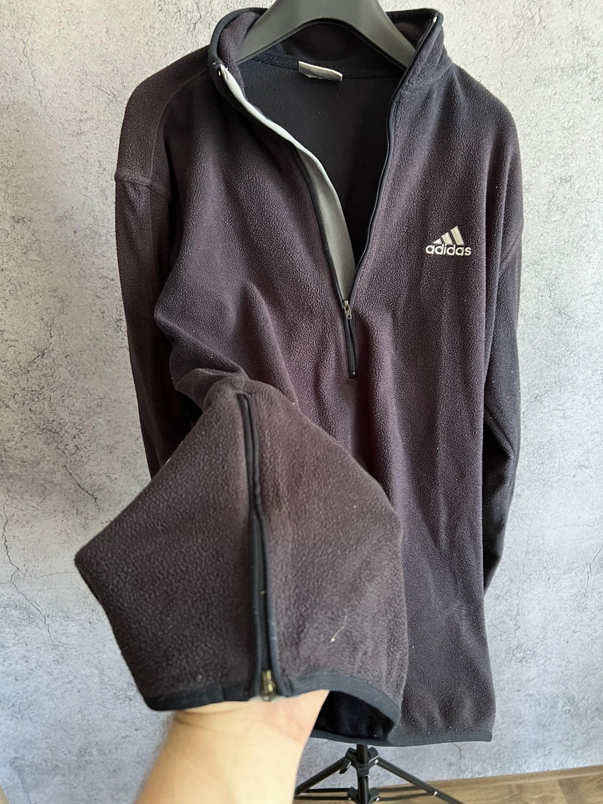 Adidas Vintage 90s Adidas Fleece Zip Up Jacket Fade Trashed Y2K Size US L / EU 52-54 / 3 - 9 Thumbnail
