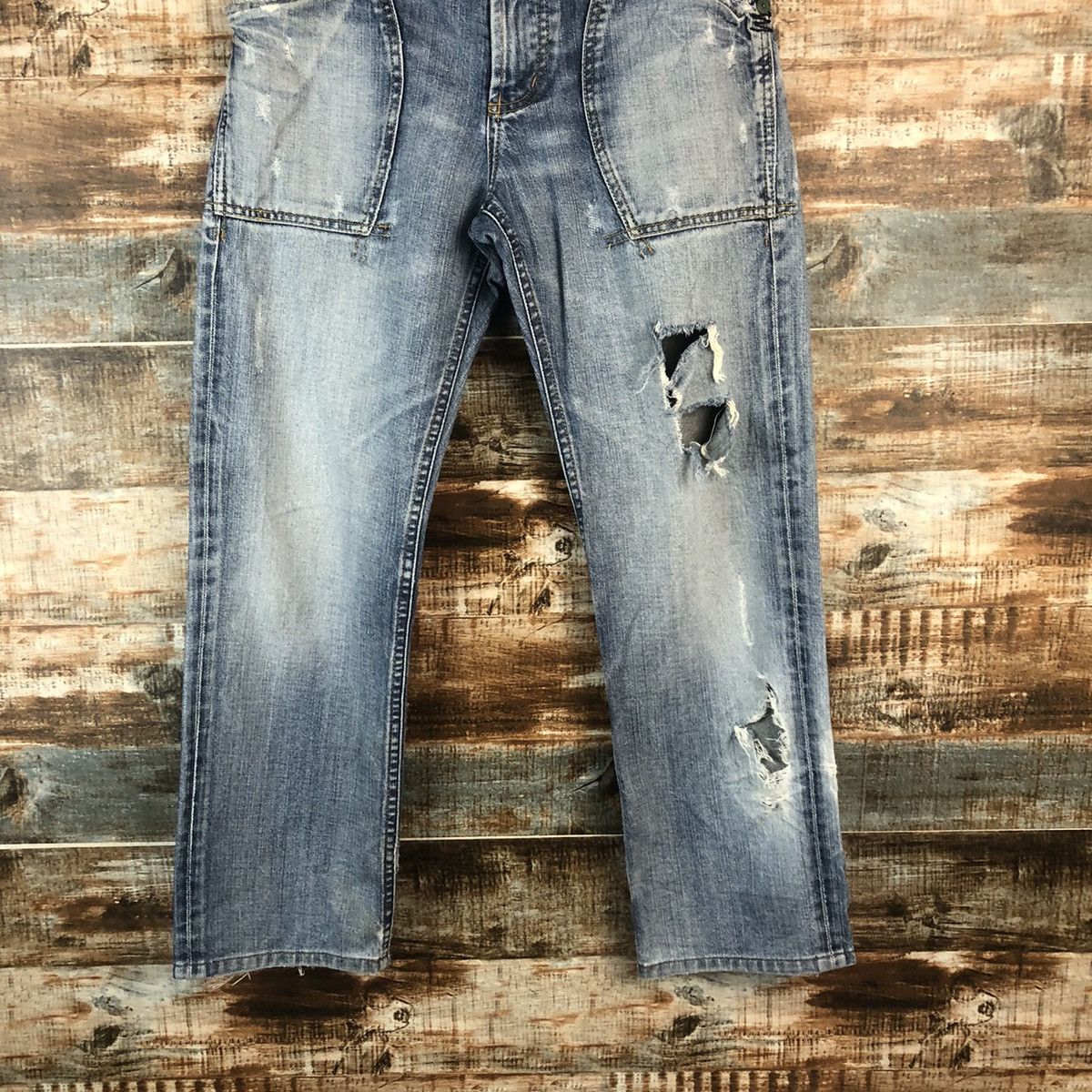 Japanese Brand Back Number Blue Distressed Denim Pants #A2098 Size US 30 / EU 46 - 3 Thumbnail