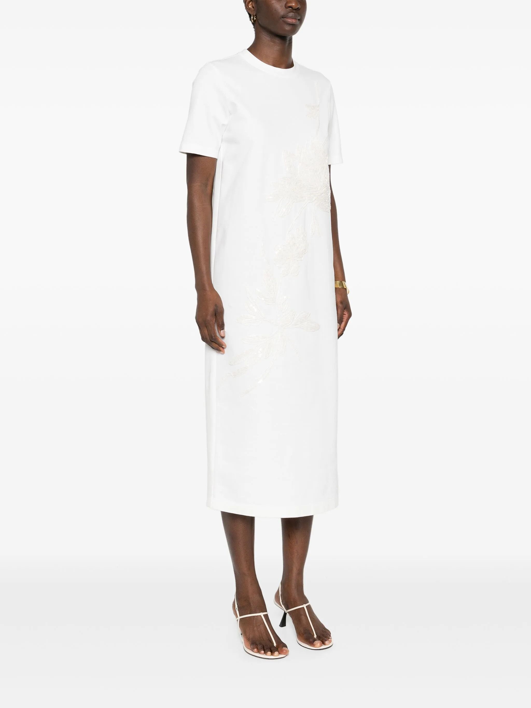 Brunello Cucinelli o1y0725 Midi Dress in White Size S / US 4 / IT 40 - 3 Thumbnail