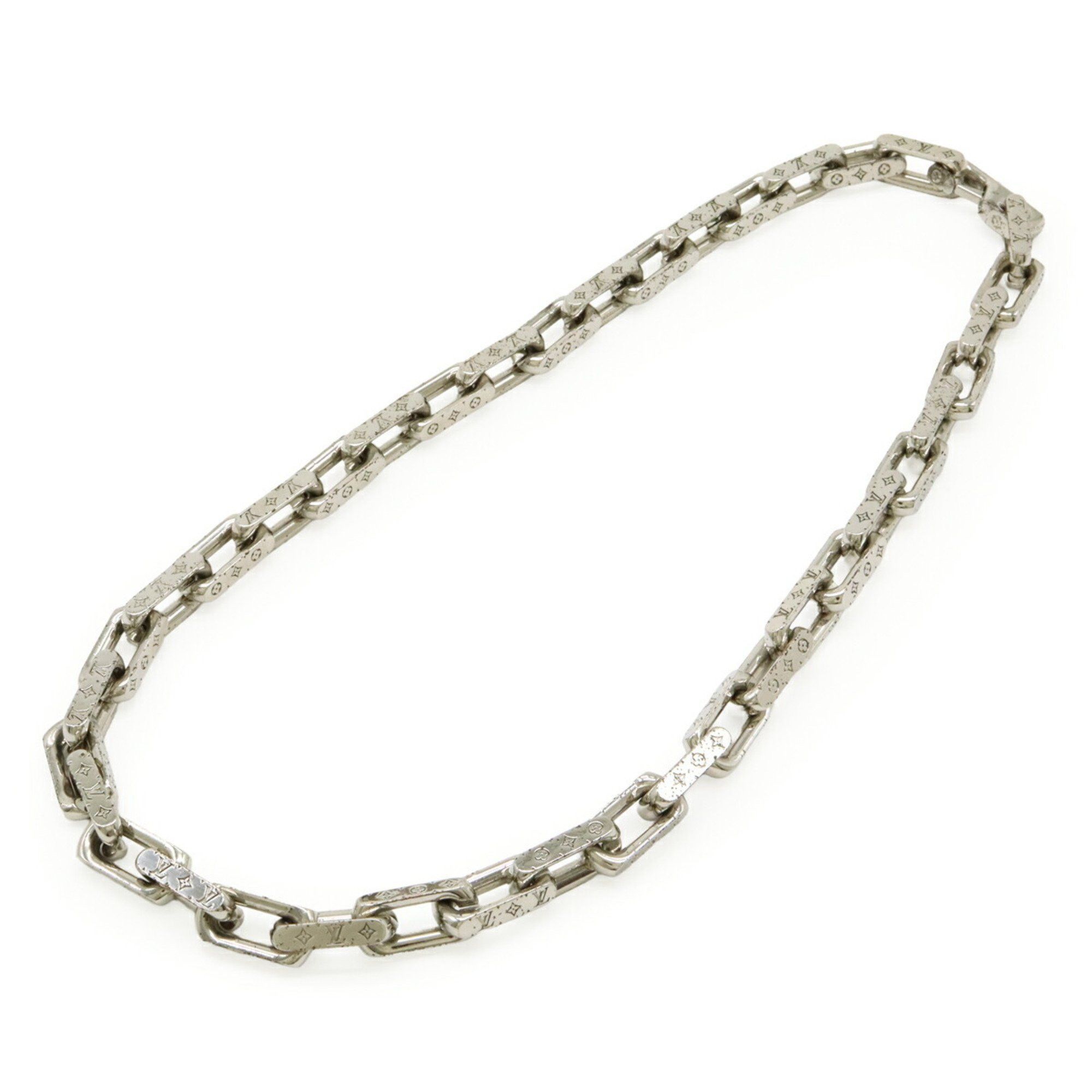 Louis Vuitton Collier Chain Monogram Necklace Metal Silver M64196