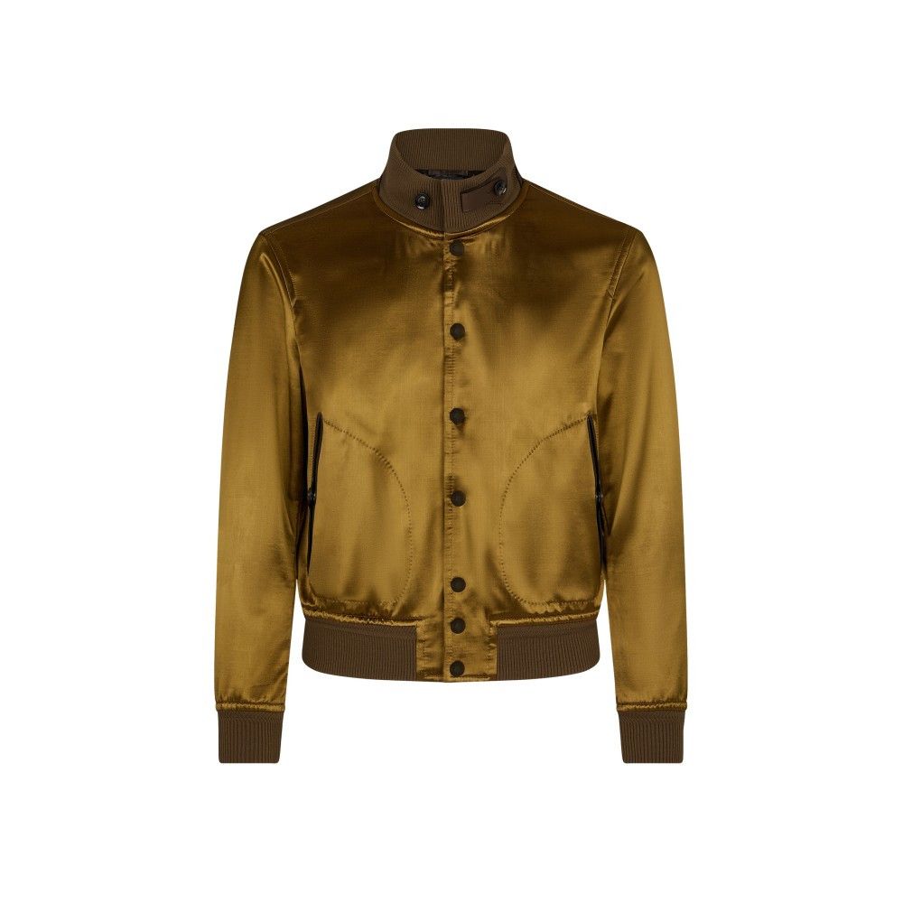 Tom Ford o1loc1c0825 OBS042 Liquid Satin Blouson Jacket Olive Brown Size US L / EU 52-54 / 3 - 1 Thumbnail