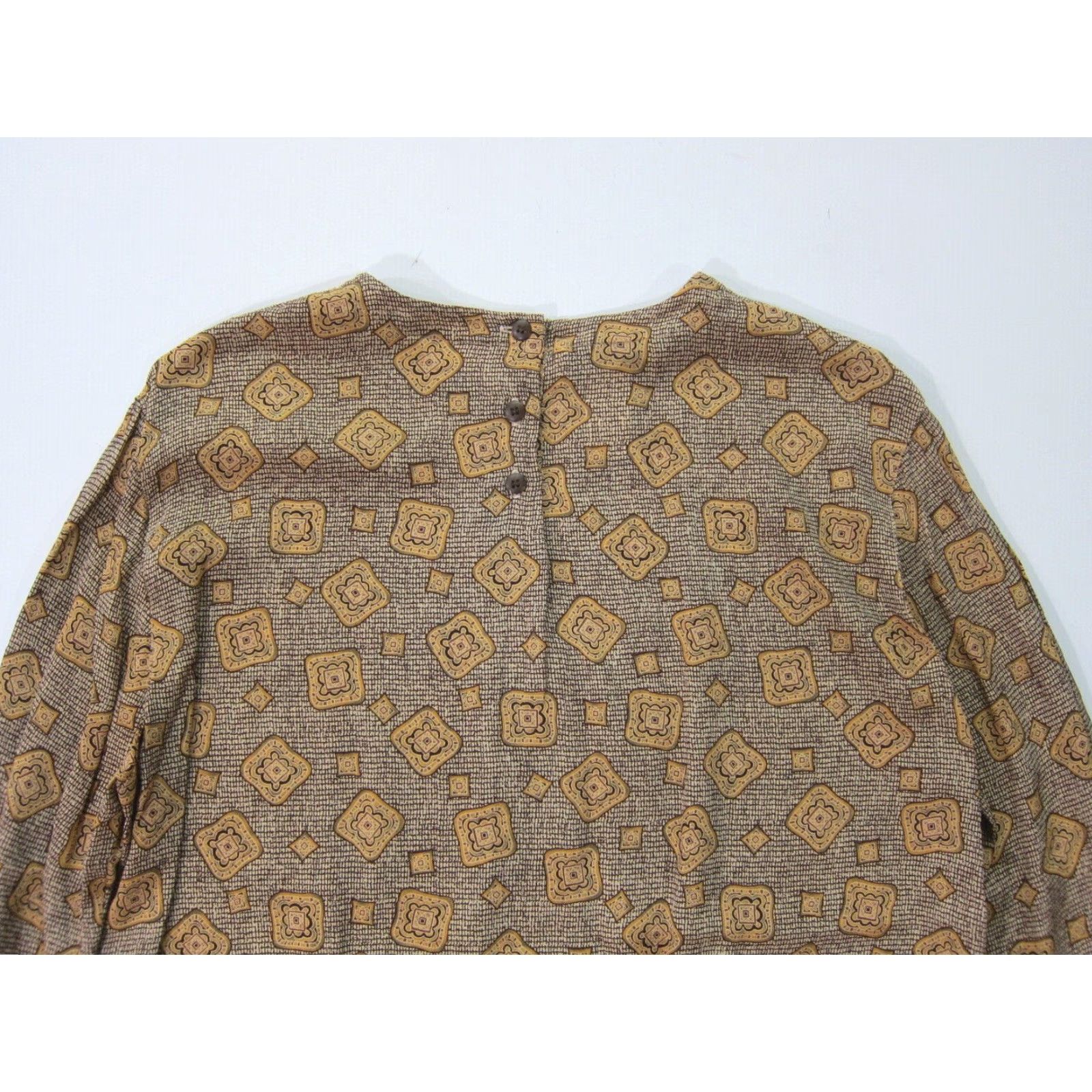 Vintage VINTAGE Rena Rowan Saville Blouse Geometric 100% Rayon Brown Long Sleeve Women 10P Size L / US 10 / IT 46 - 5 Thumbnail
