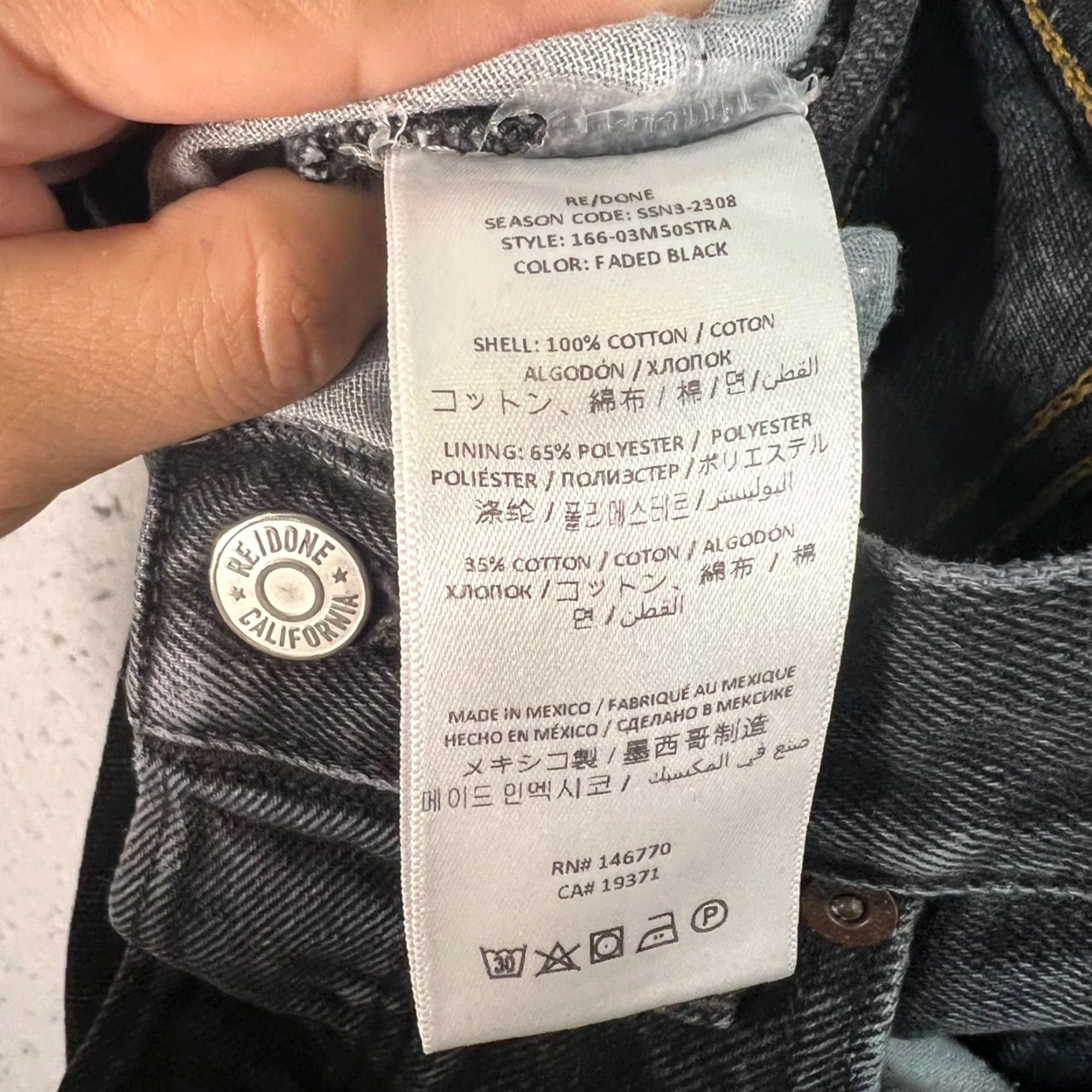RE/DONE VINTAGE? No, Re/Done Mens 29 Straight Jeans Black Cotton Denim 5-Pocket Regular Inseam 26" Mid Rise Mens Size 29 Black Denim Jeans Size US 29 - 4 Thumbnail
